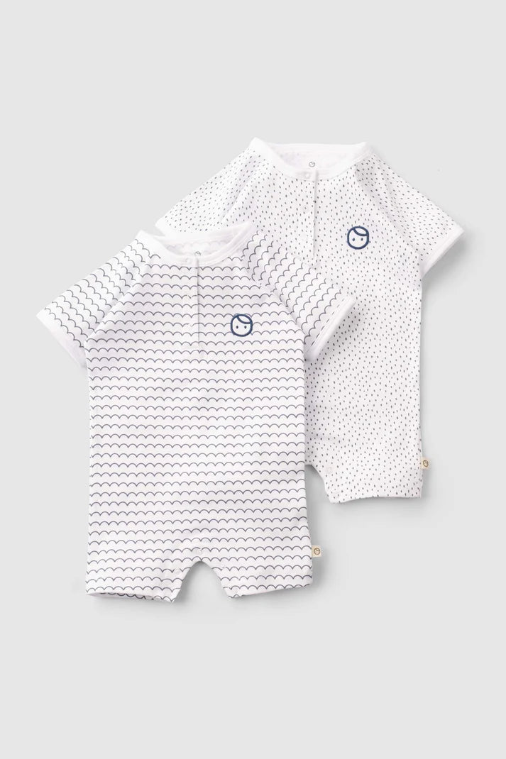 Organic Cotton Short Sleeve Romper (2-pack) with Marine Patterns - White