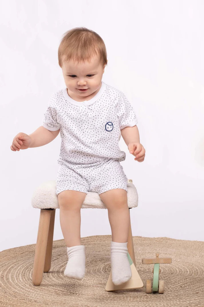 Organic Cotton Short Sleeve Romper (2-pack) with Marine Patterns - White