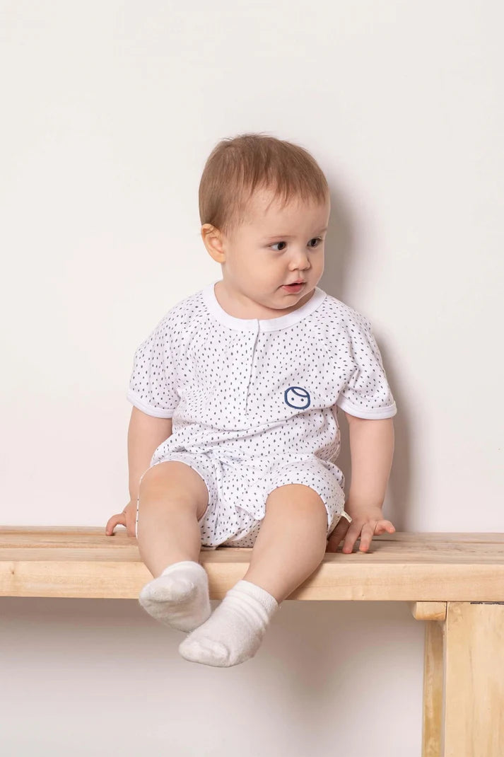 Organic Cotton Short Sleeve Romper (2-pack) with Marine Patterns - White