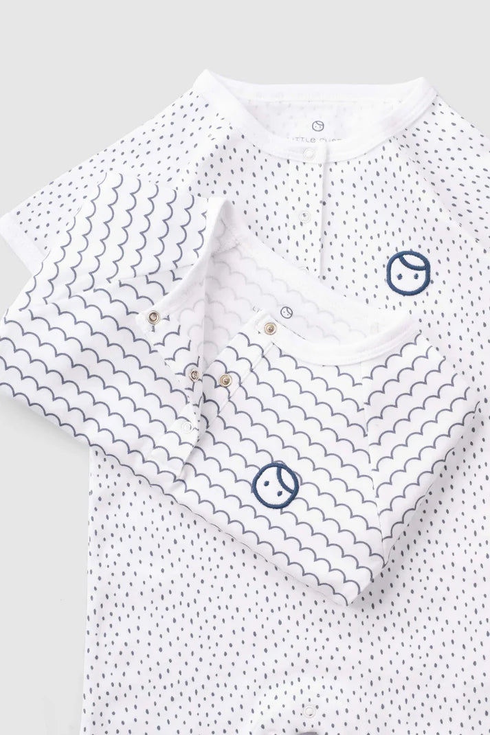 Organic Cotton Short Sleeve Romper (2-pack) with Marine Patterns - White