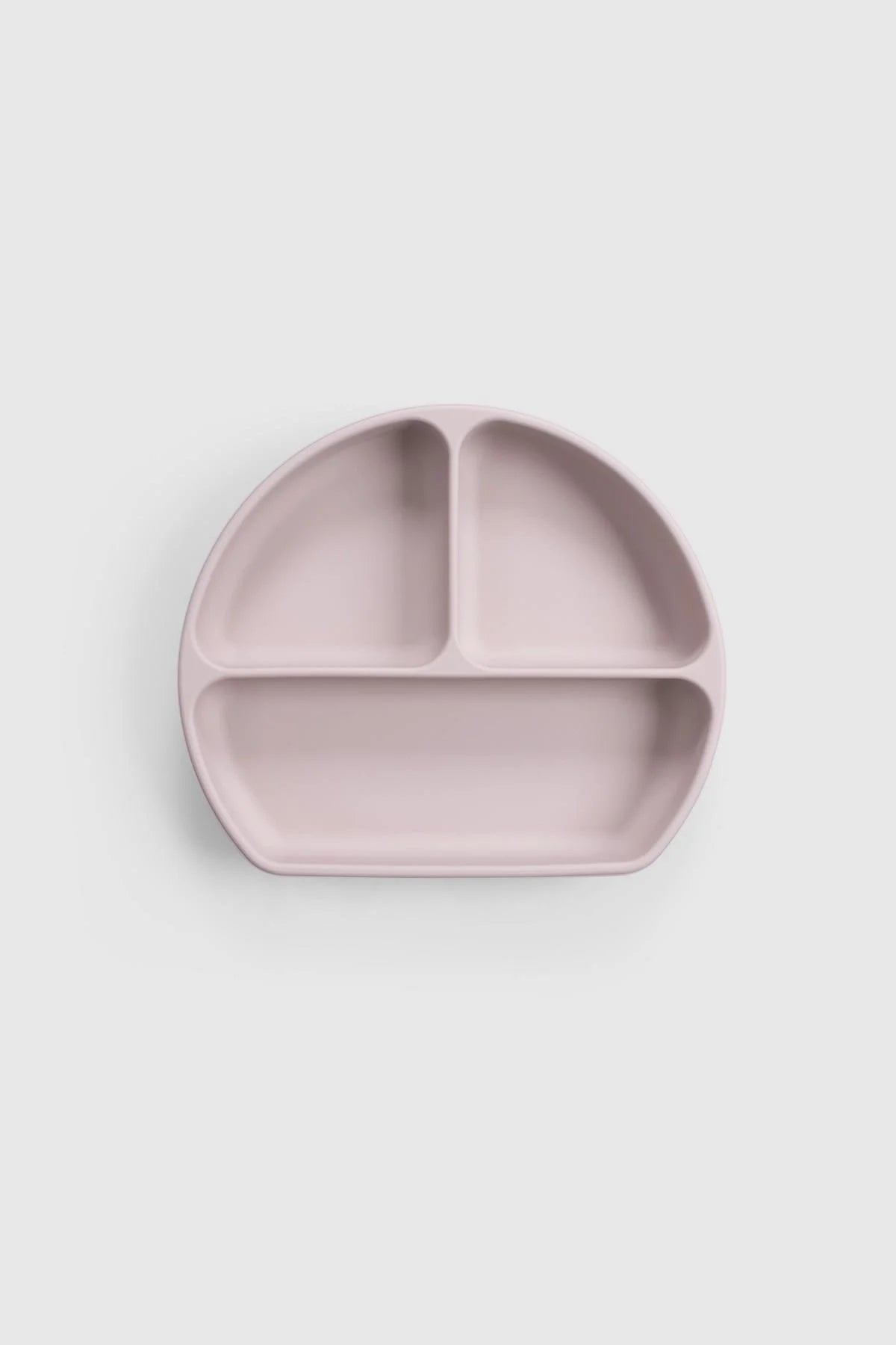 3 compartment baby feeding plate with lid in pink silicone, ideal for organized mealtimes and minimizing spills.
