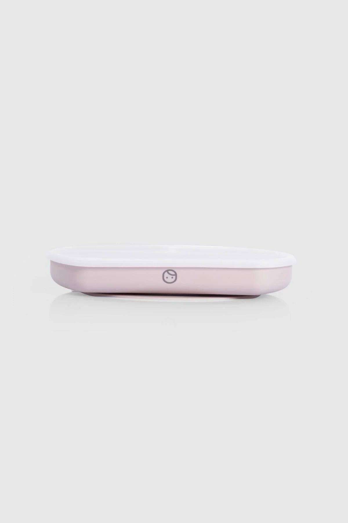 3 compartment baby feeding plate in pink with lid for organized mealtimes and reduced spills.