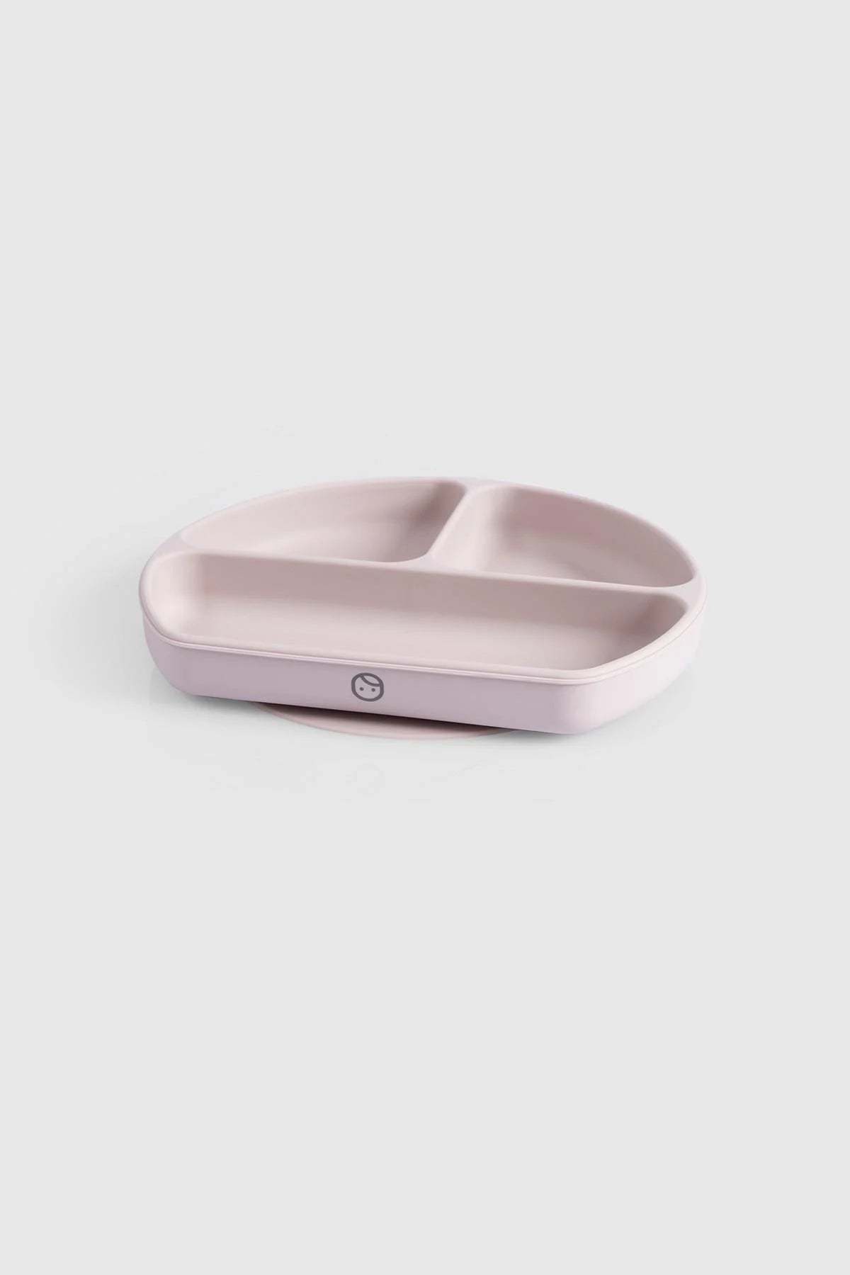 3-compartment baby feeding plate in pink with lid, perfect for organized mealtime and Montessori-inspired design.