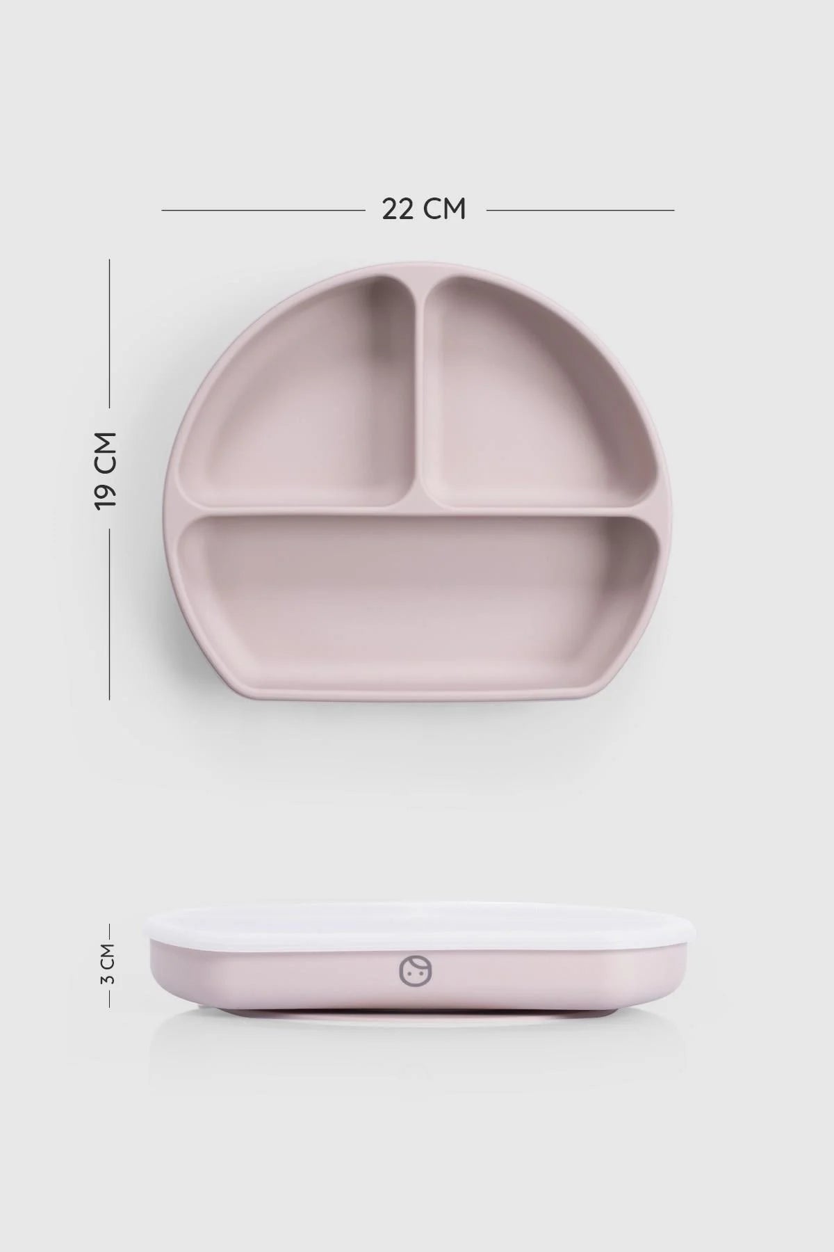 3-compartment pink silicone baby feeding plate with lid, ideal for organized mealtime and minimizing spills.