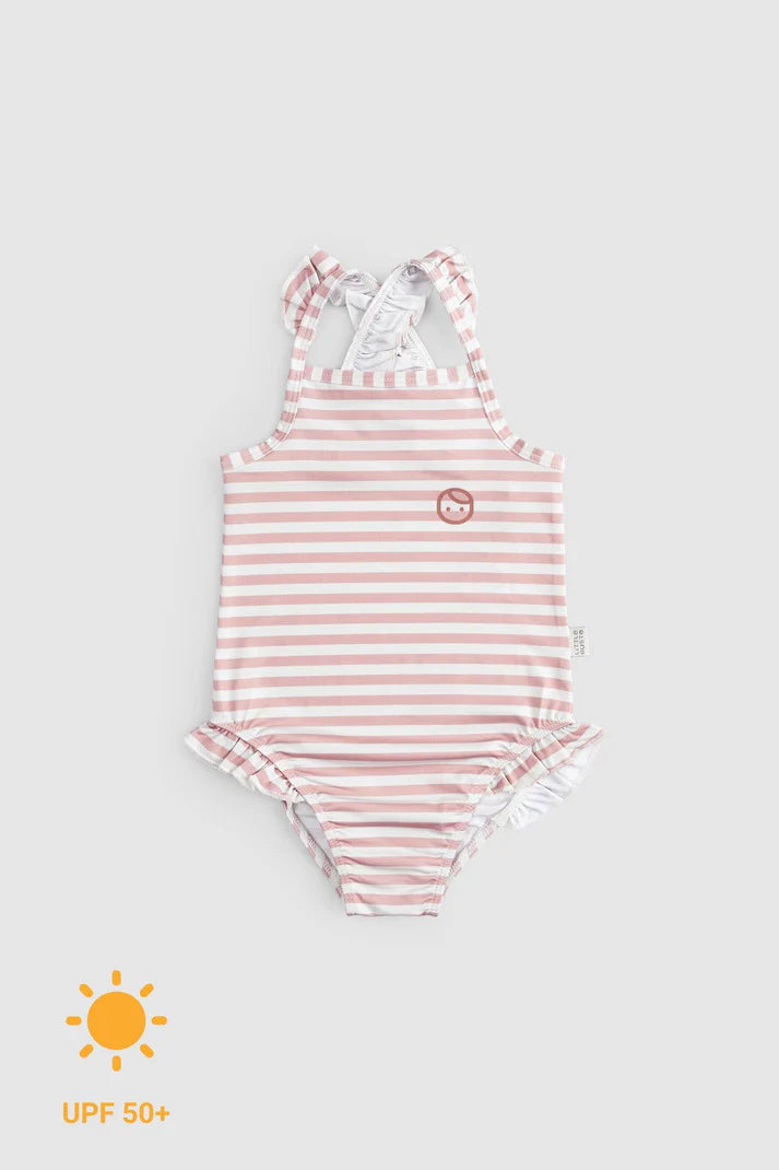 Pink Line Baby Girl Swimsuit with Straps ( UV Protection )