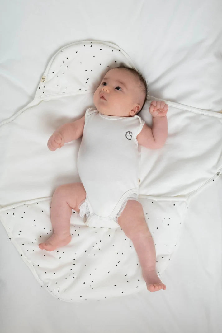 White Organic Cotton Sleeveless Bodysuit with Gusto Print - Soft & Playful