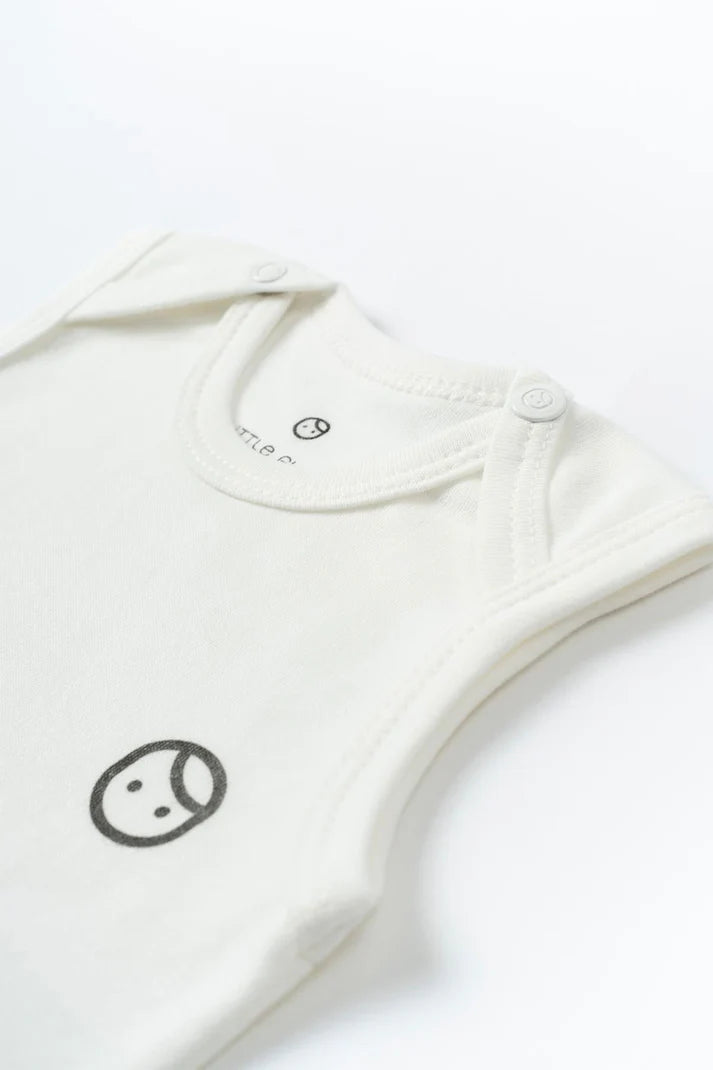 White Organic Cotton Sleeveless Bodysuit with Gusto Print - Soft & Playful