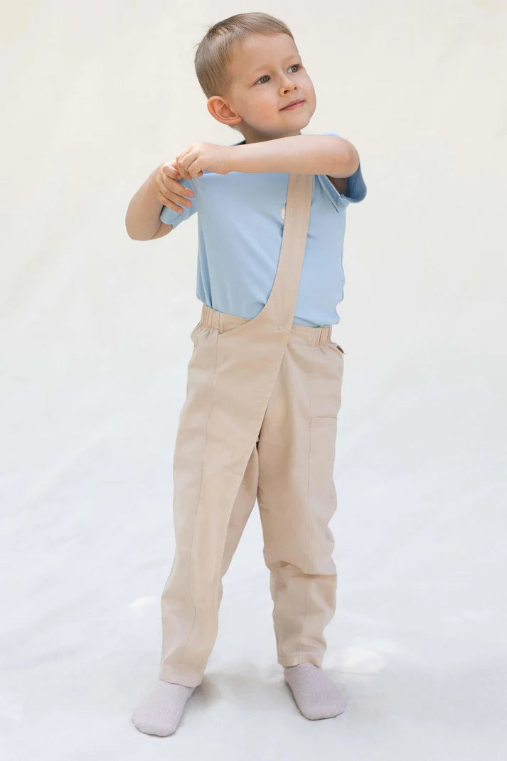 Organic Cotton Overall Pants for Kids in Beige | Durable and Stylish