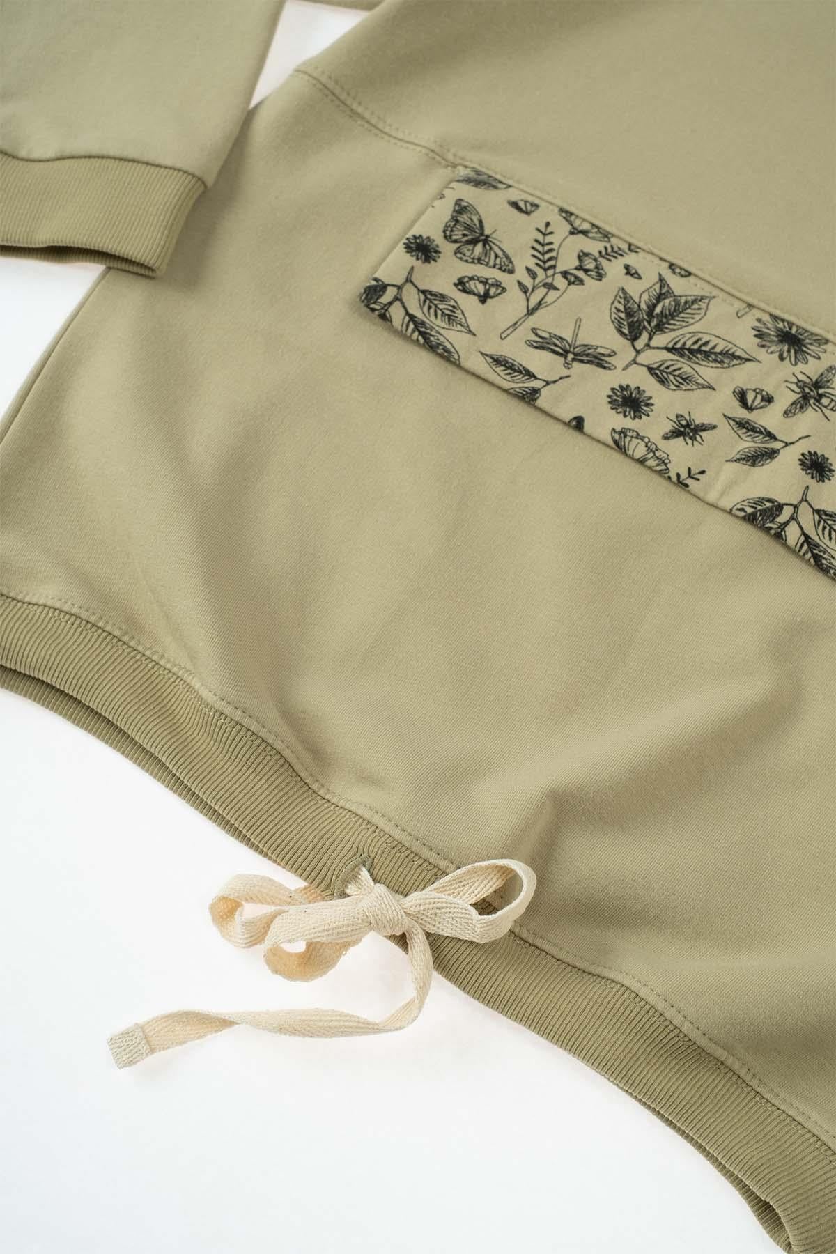 Organic Cotton Hooded Sweatshirt with Pocket - Khaki