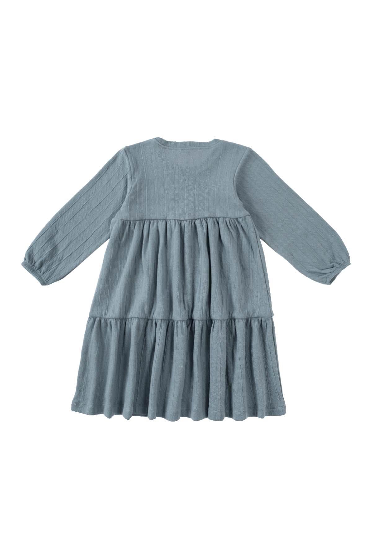 Organic Cotton Long Sleeve Tiered Dress in Light Blue - Sustainable