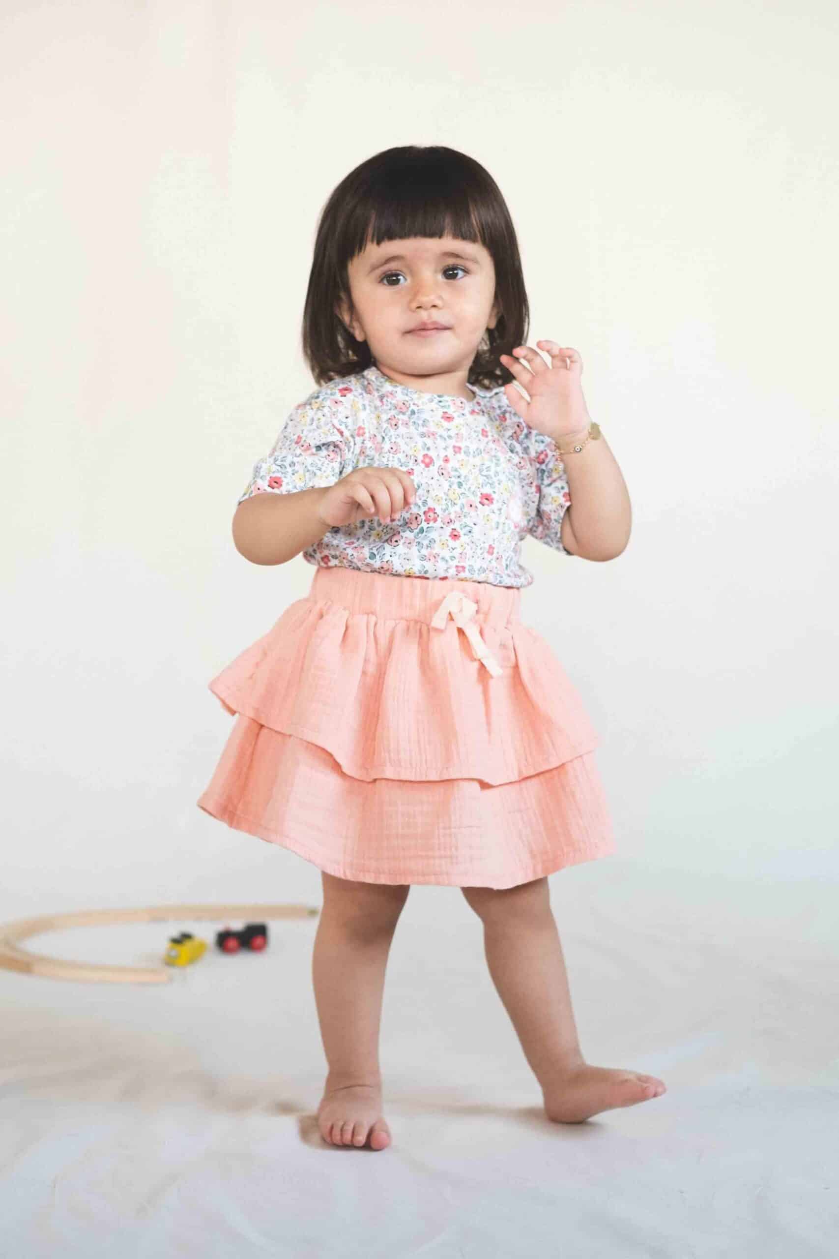 Organic Cotton Muslin Tiered Skirt in Pink | Cute and Comfortable