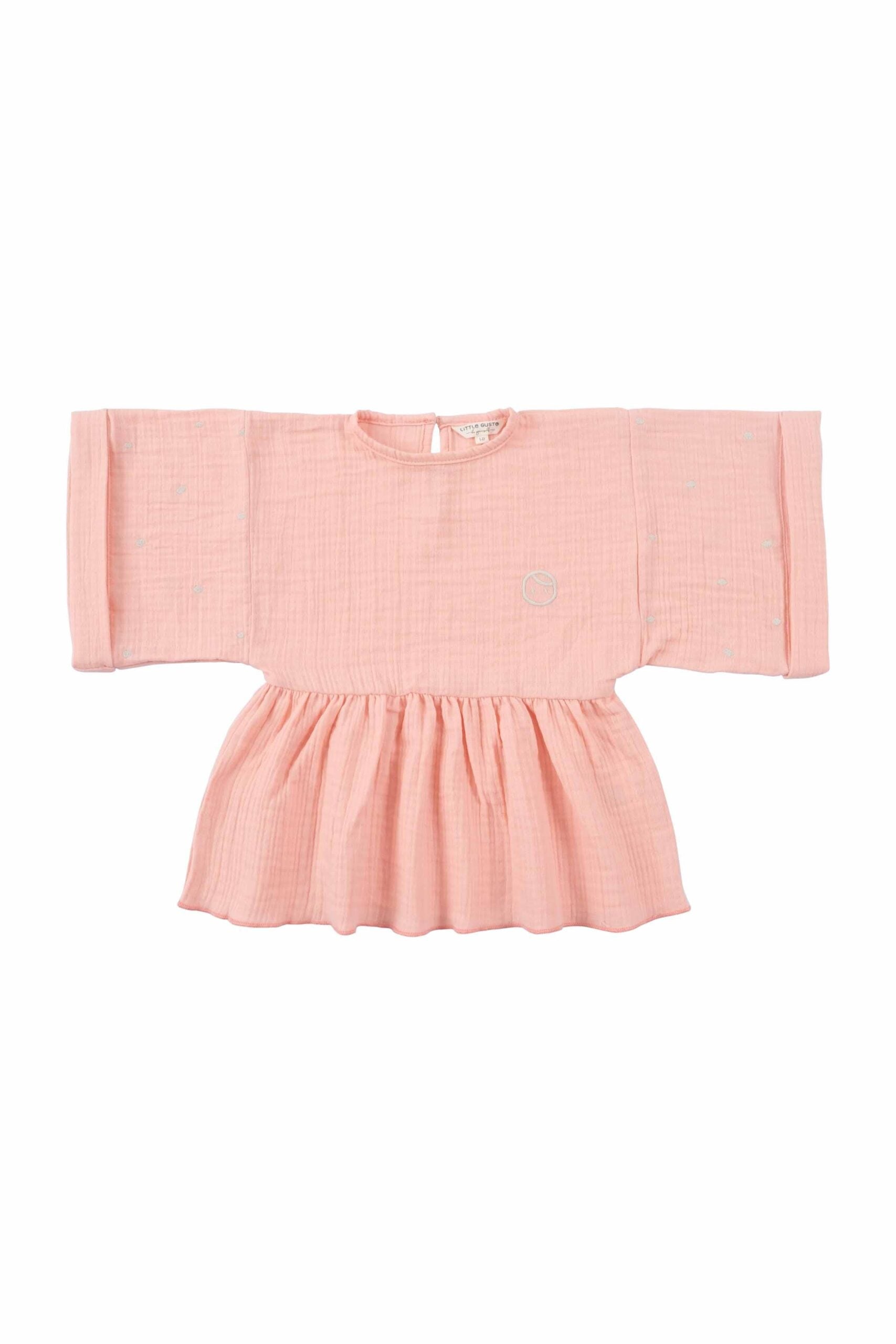 Organic Cotton Muslin Kimono Sleeve Blouse for Kids in Pink - Soft and Comfy