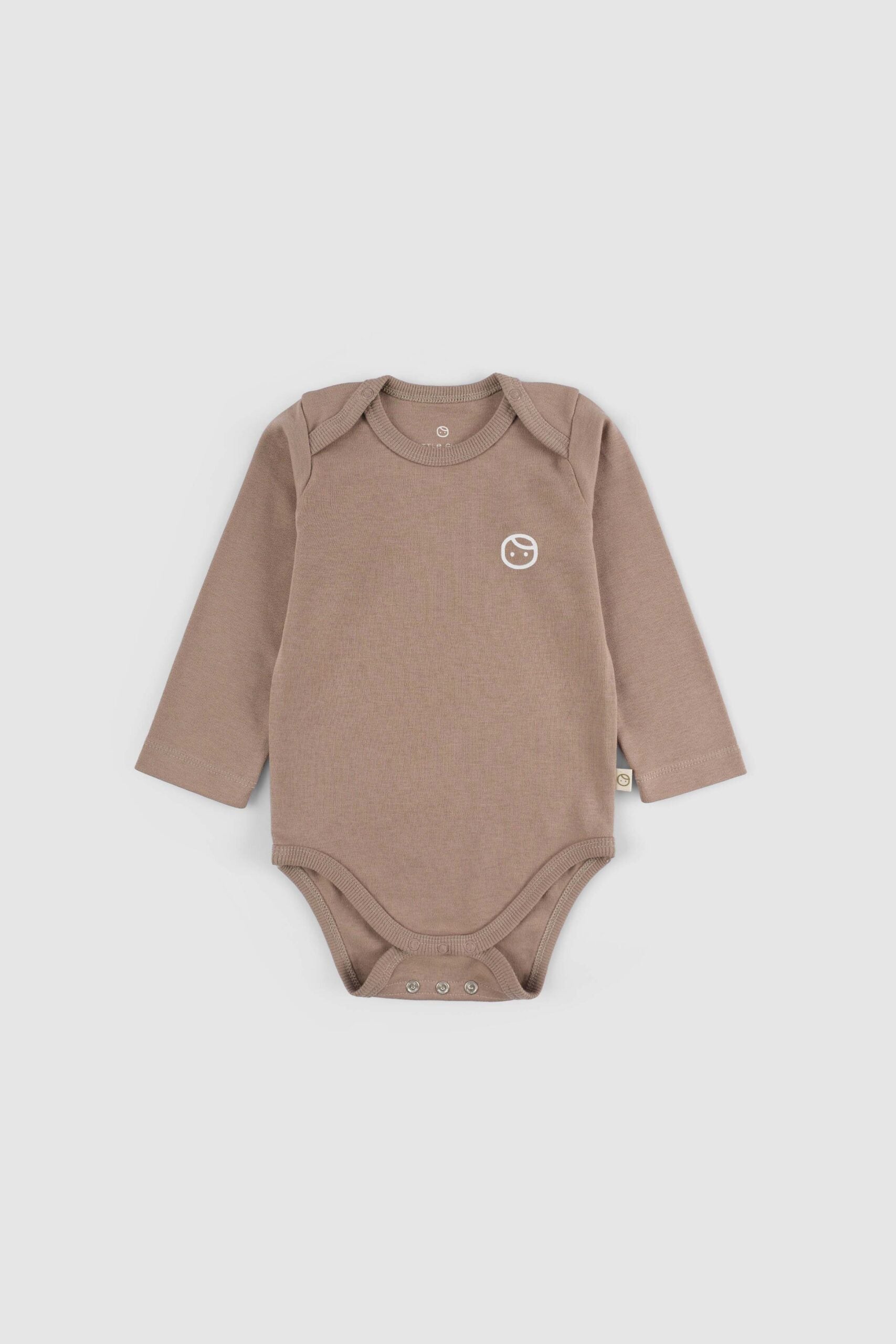 Organic Cotton Long Sleeve Bodysuit with Snaps - Brown | Soft & Gentle