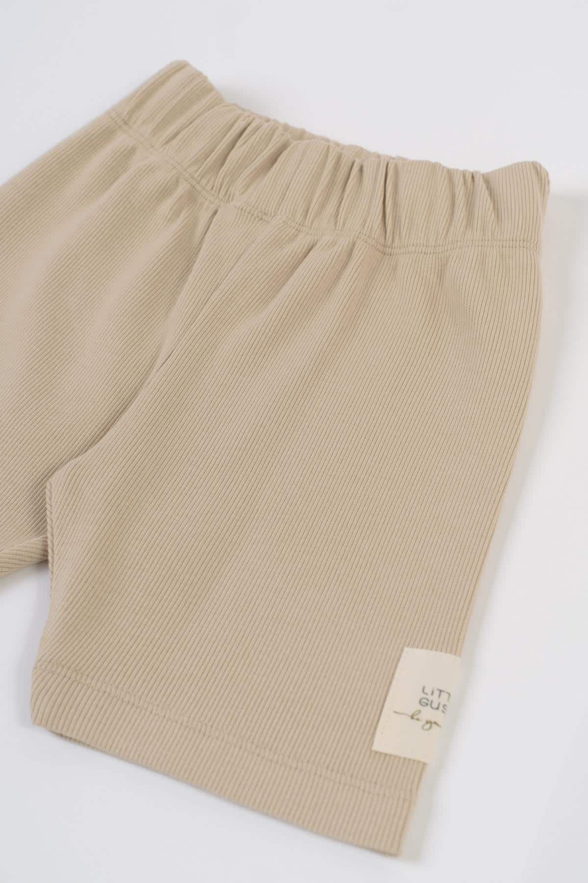 Beige Organic Cotton Short Ribbed Leggings for Kids | Soft & Durable