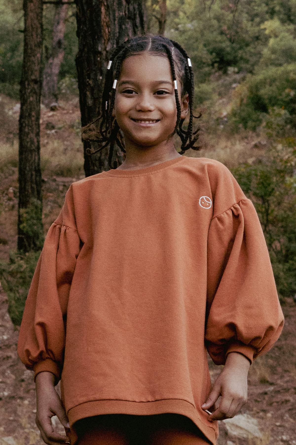 Organic Cotton Balloon Sleeve Sweatshirt - Copper Kids | Soft and Stylish
