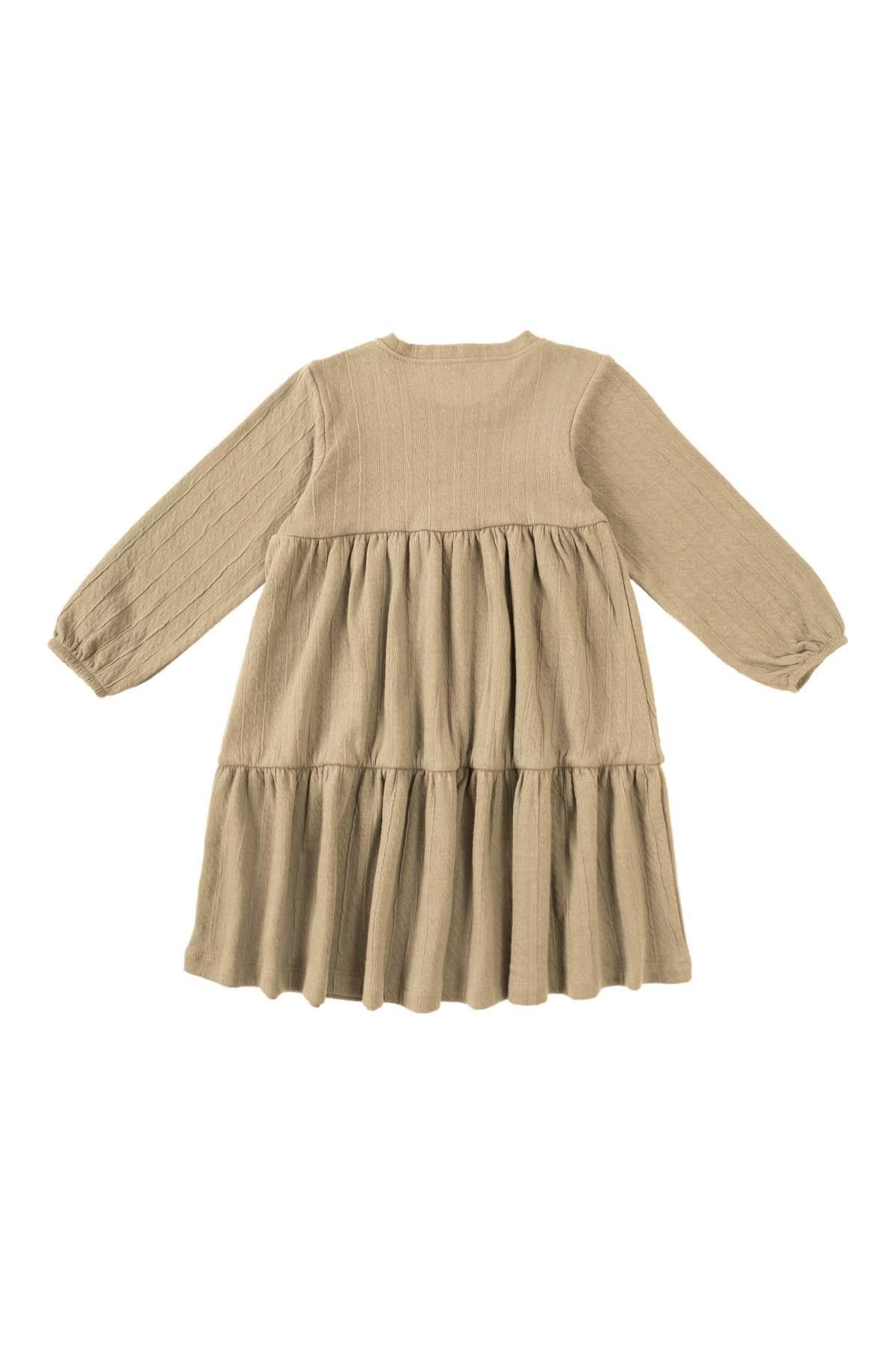 Organic Cotton Long Sleeve Tiered Dress in Beige - Sustainable Fashion