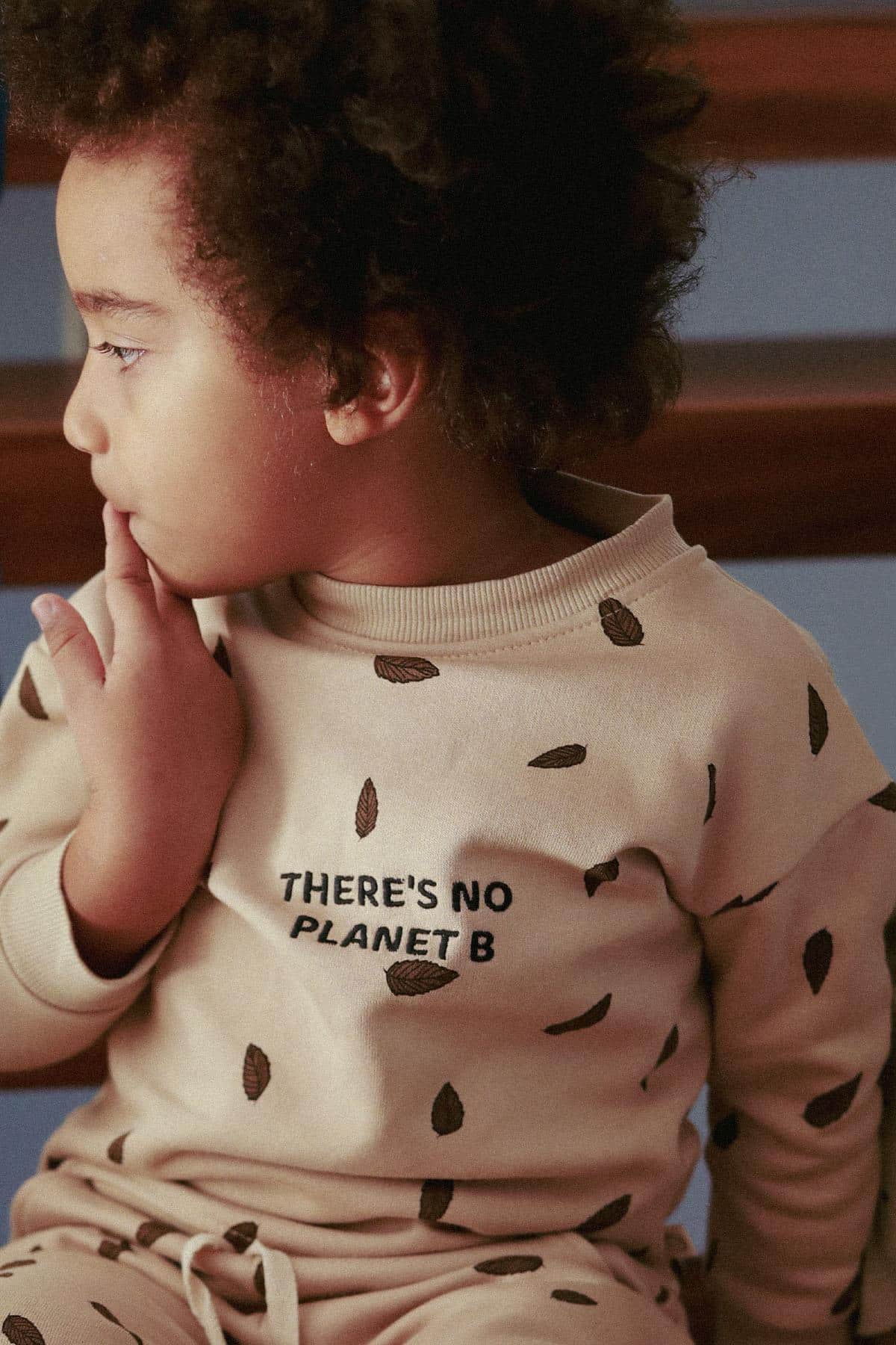 Beige Leaf Pattern Organic Cotton Tracksuit Set - Soft & Eco-Friendly