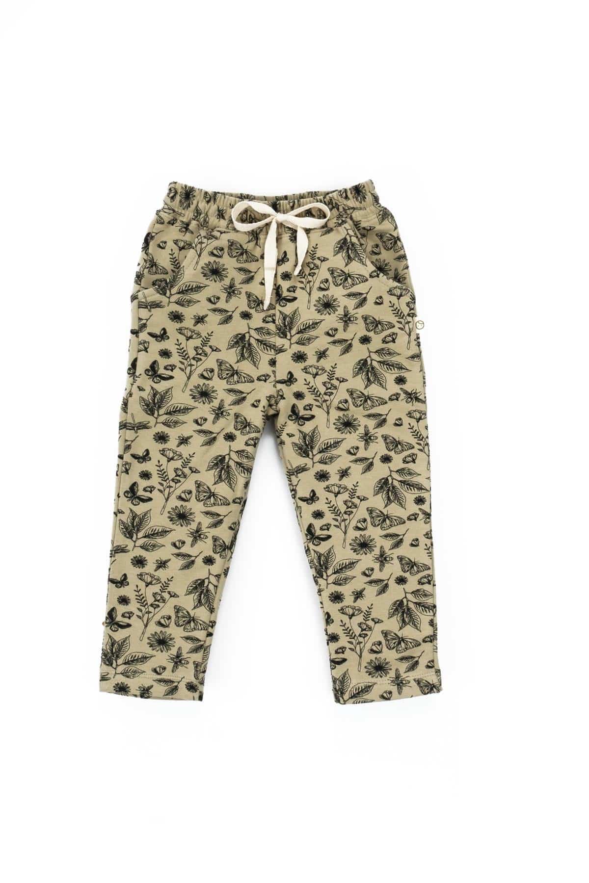 Khaki Leaf Pattern Organic Cotton Tracksuit Set for Kids - Soft & Stylish