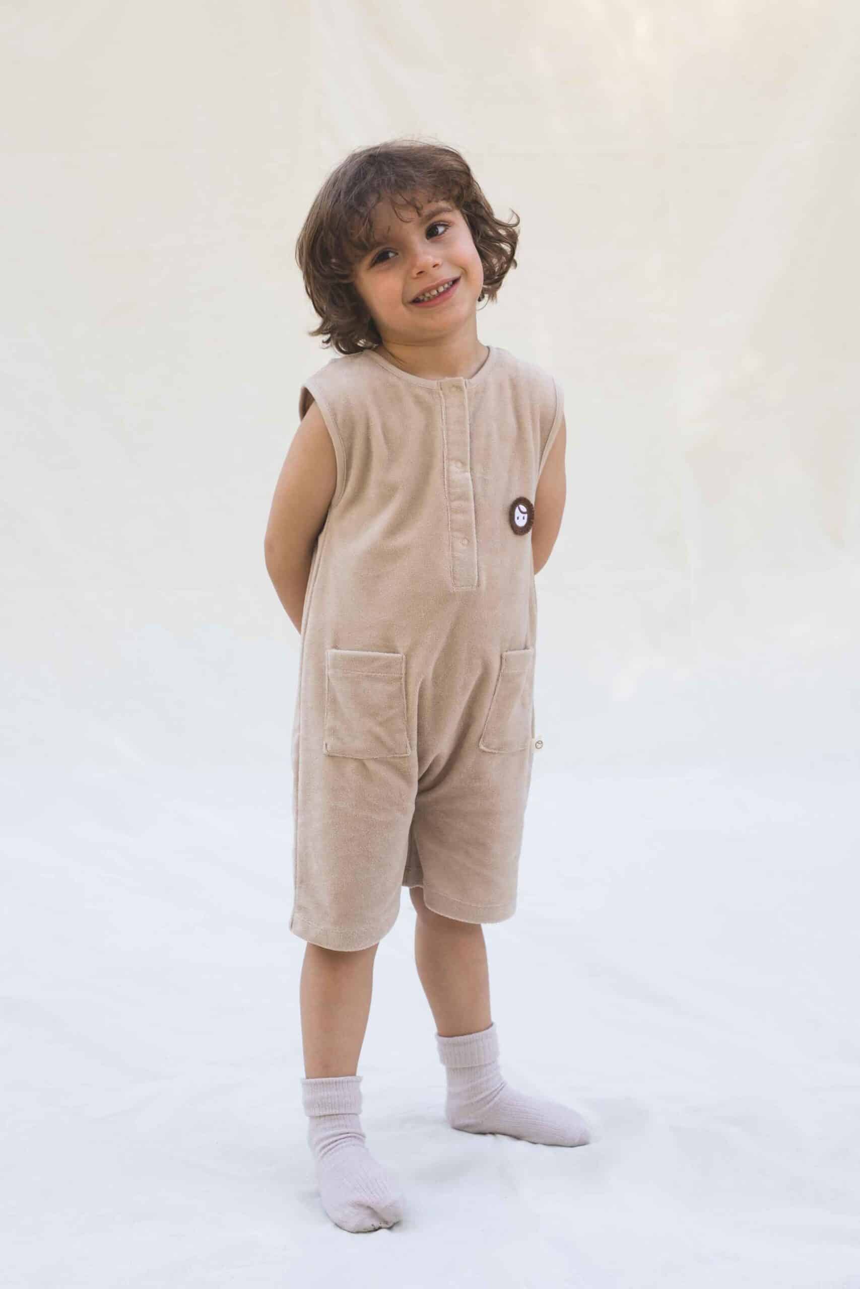Beige Organic Cotton Sleeveless Romper for Kids - Soft & Comfy