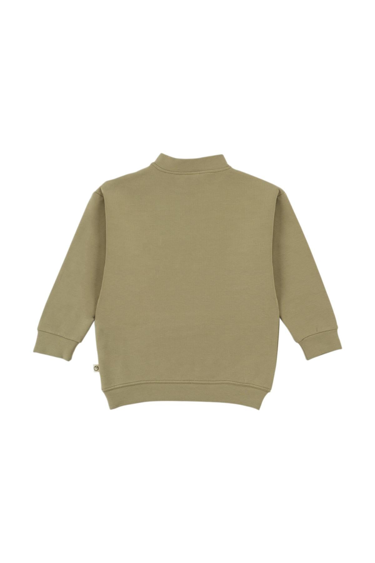 Khaki Leaf Pattern Organic Cotton Tracksuit Set for Kids - Soft & Stylish