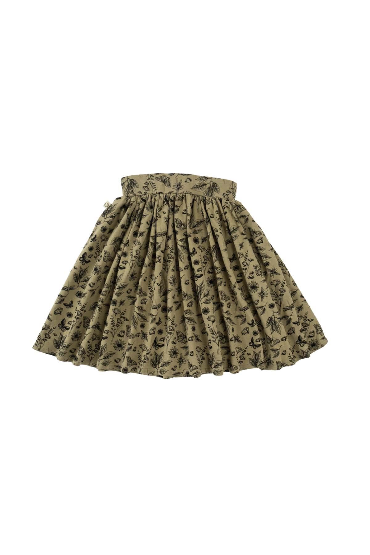 Organic Cotton Mini Skirt for Kids - Khaki with Fun Print