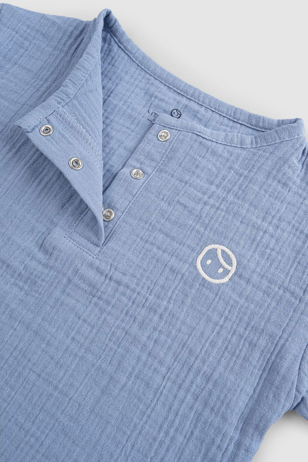 Organic Cotton Muslin Baby Buttoned T-Shirt - Blue