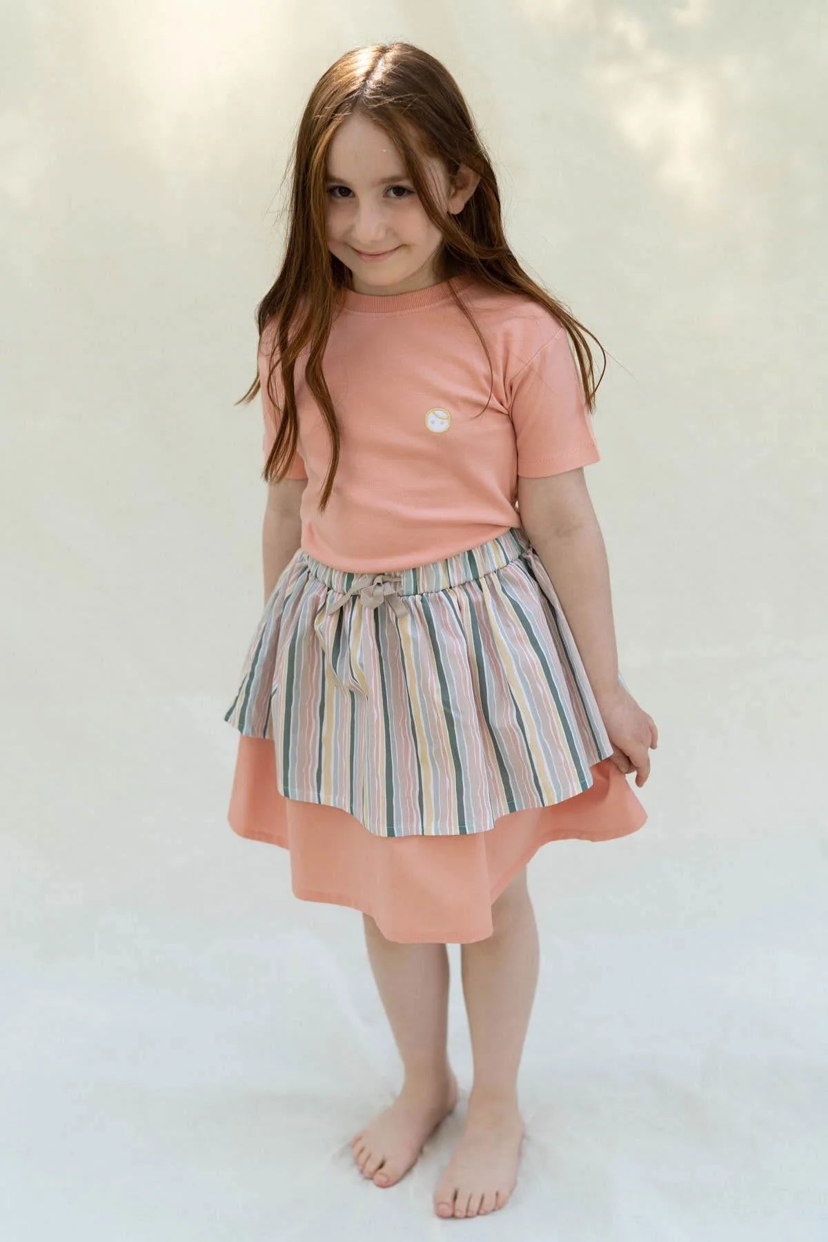 Organic Cotton Layered Skirt With Striped Pattern - Pink
