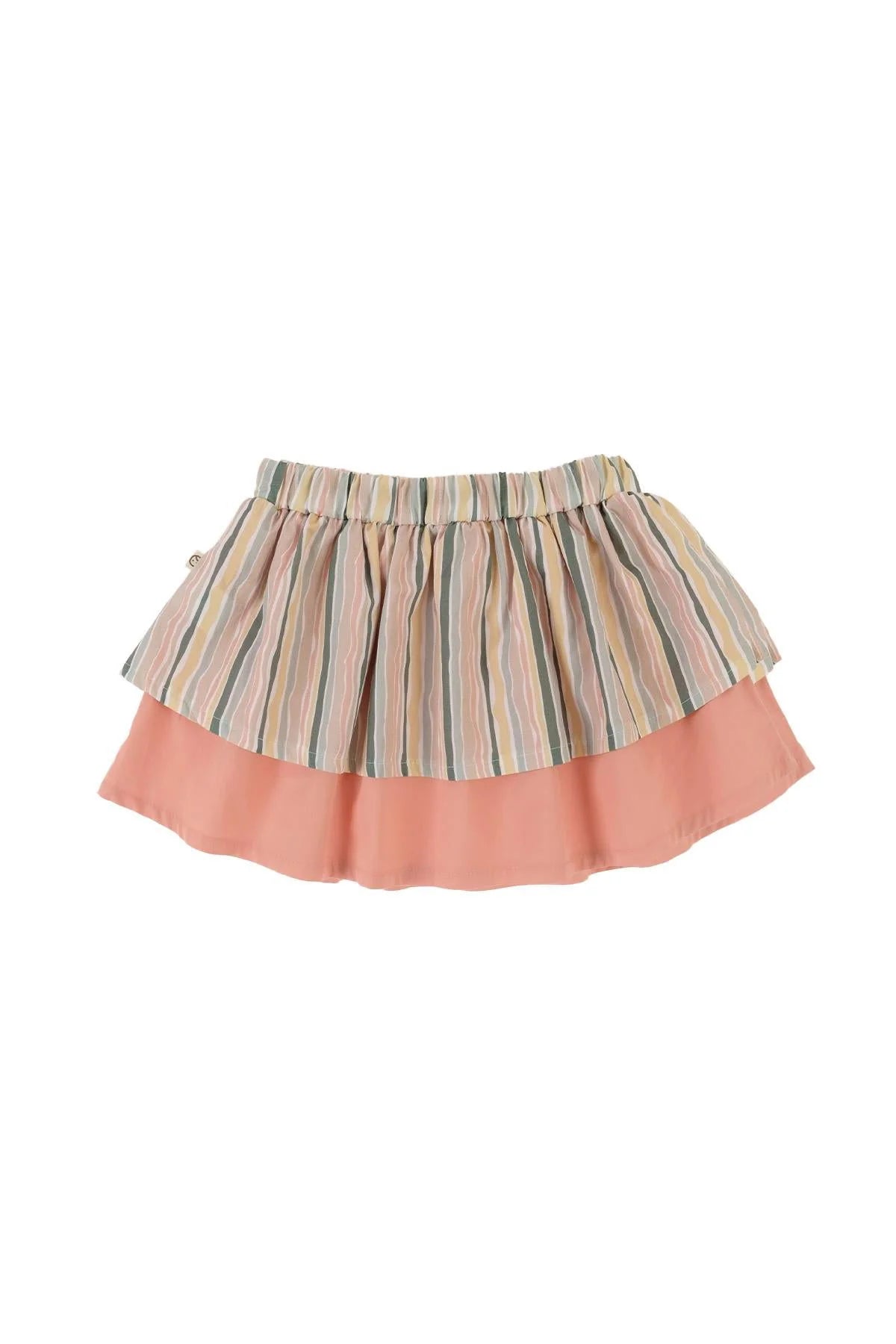 Organic Cotton Layered Skirt With Striped Pattern - Pink