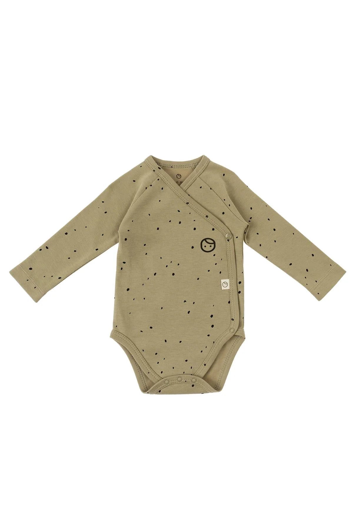 Organic Cotton Long Sleeve Kimono Bodysuit - Cosmos Khaki