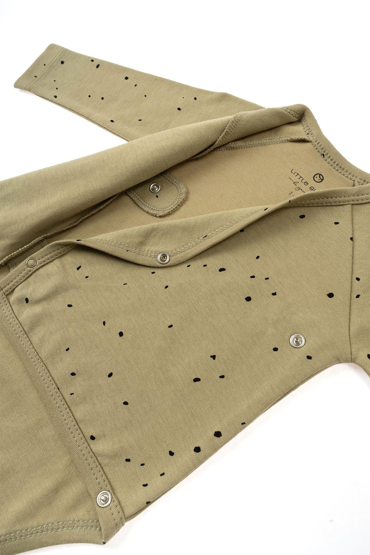 Organic Cotton Long Sleeve Kimono Bodysuit - Cosmos Khaki