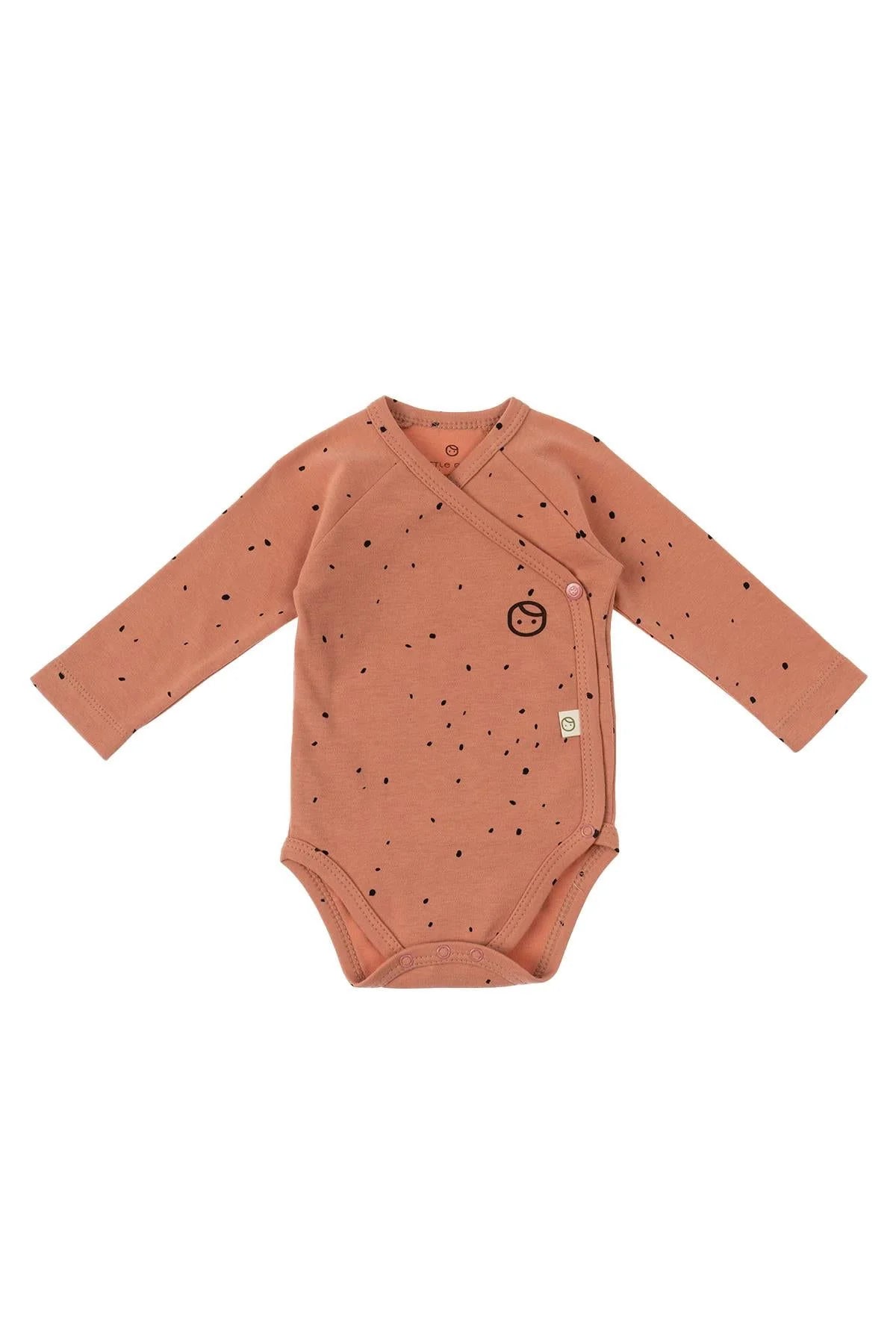 Organic Cotton Long Sleeve Side Snap Kimono-Style Bodysuit - Pink Cosmos