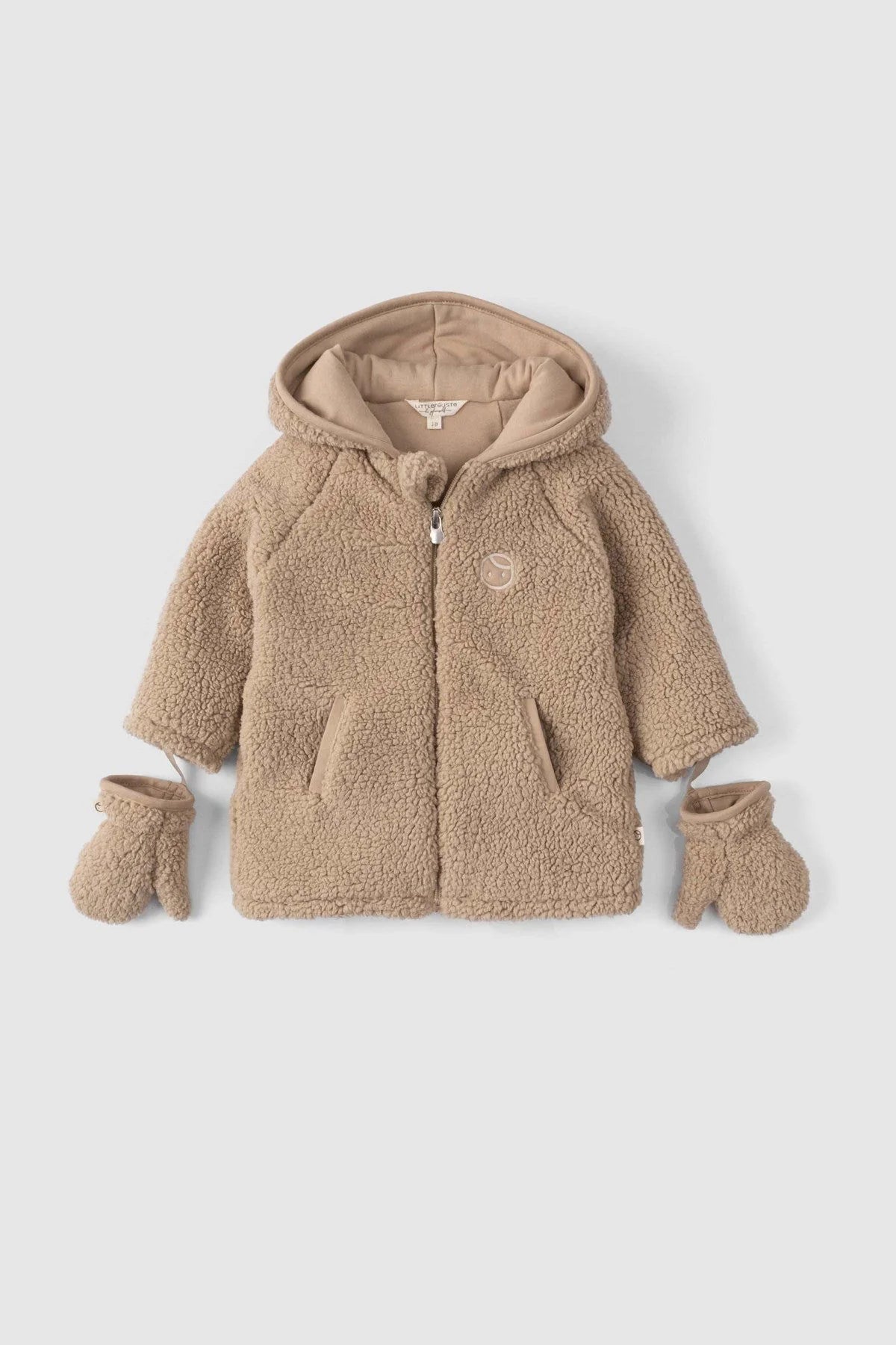 Wellsoft Organic Cotton Hooded Baby Jacket with Gloves - Beige