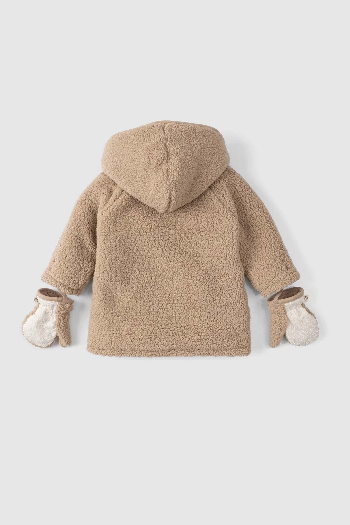 Wellsoft Organic Cotton Hooded Baby Jacket with Gloves - Beige