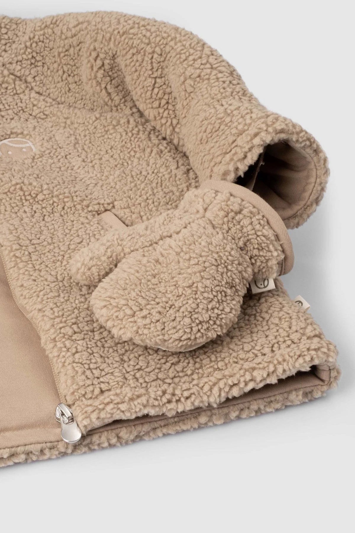 Wellsoft Organic Cotton Hooded Baby Jacket with Gloves - Beige