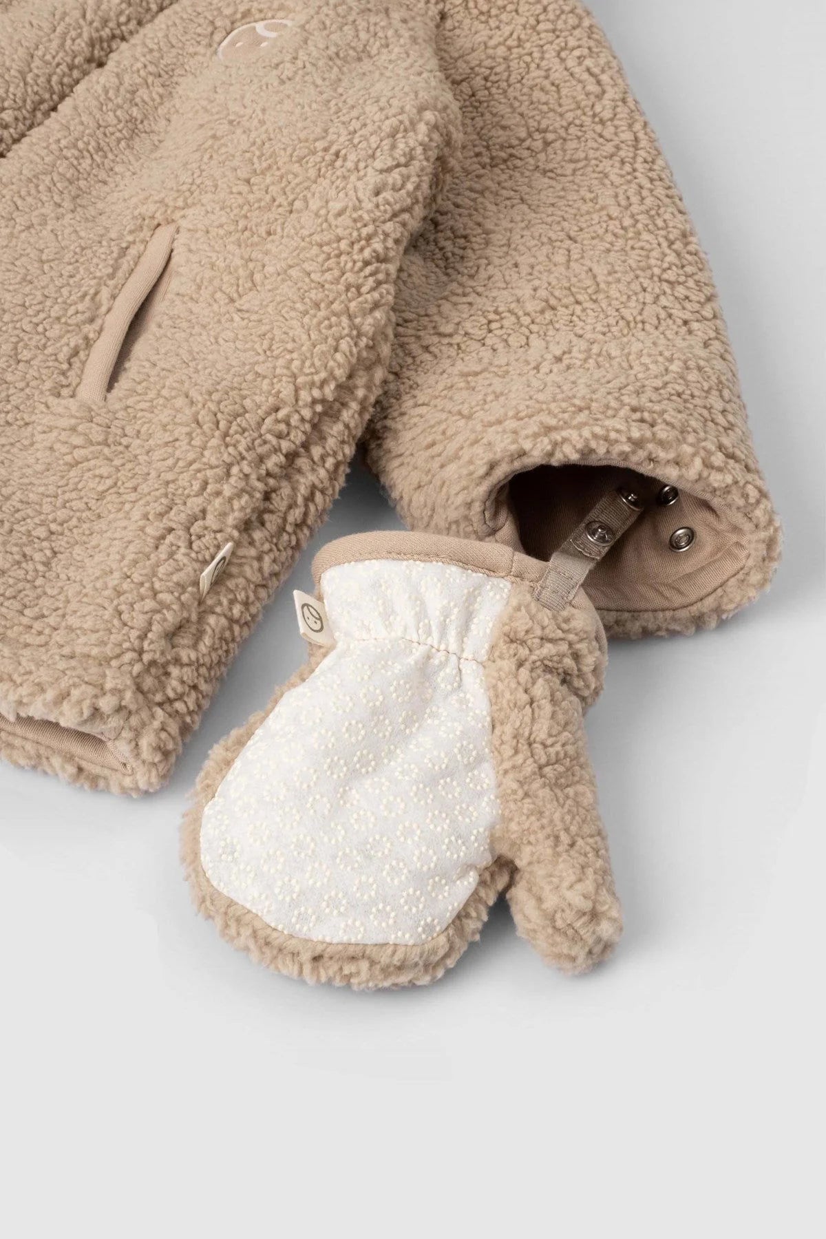 Wellsoft Organic Cotton Hooded Baby Jacket with Gloves - Beige