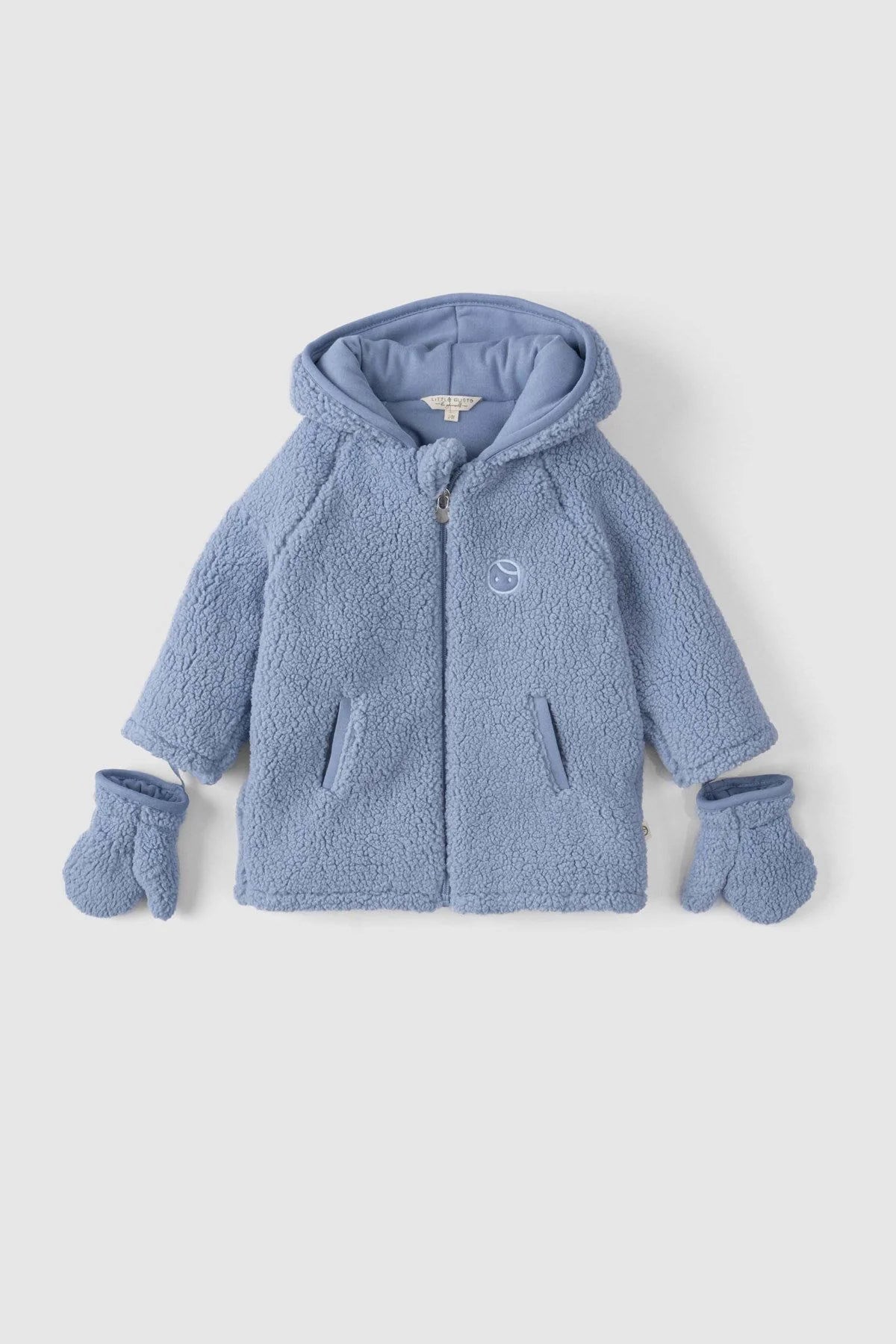 Wellsoft Organic Cotton Hooded Baby Jacket with Gloves - Blue