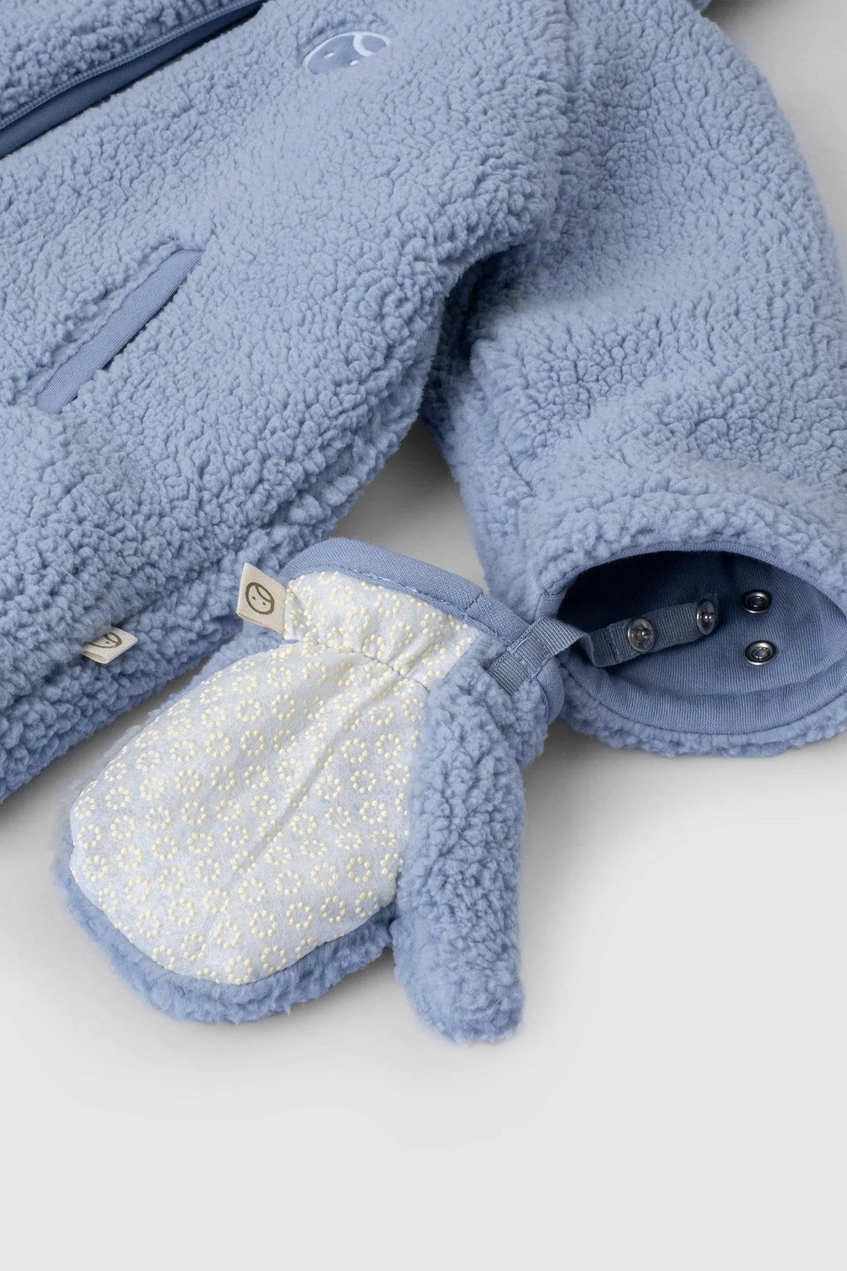 Wellsoft Organic Cotton Hooded Baby Jacket with Gloves - Blue