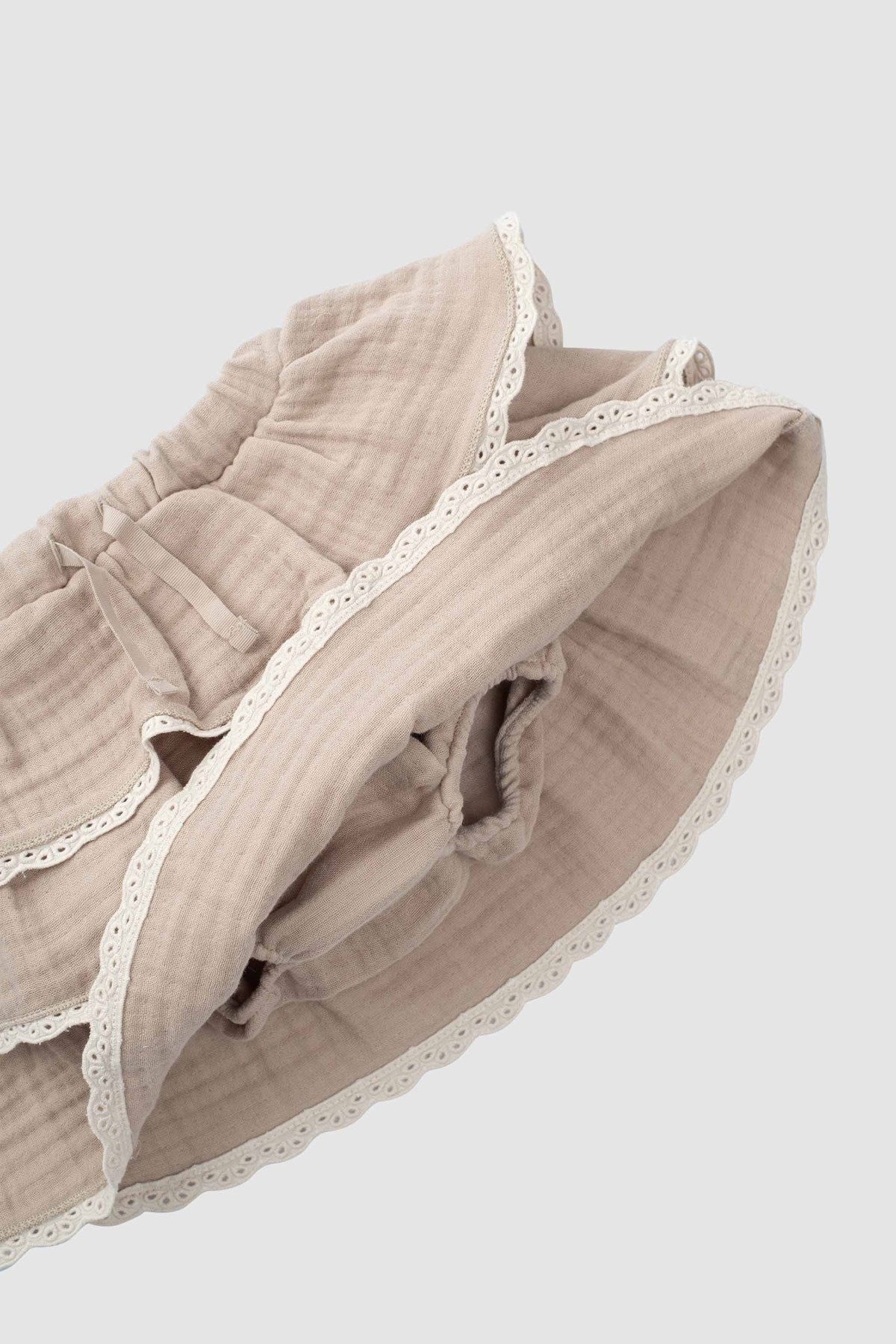 Organic Cotton Muslin Tiered Skirt with Bloomer - Beige