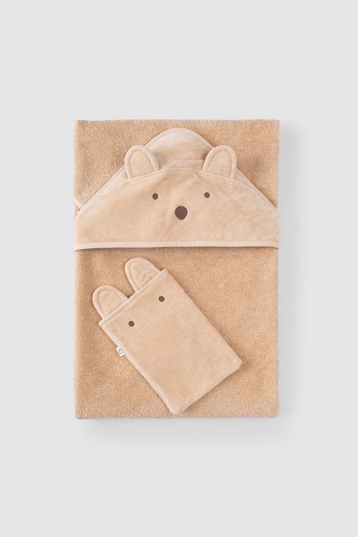 Organic Cotton Baby Bathcape and Pouch Set - Beige