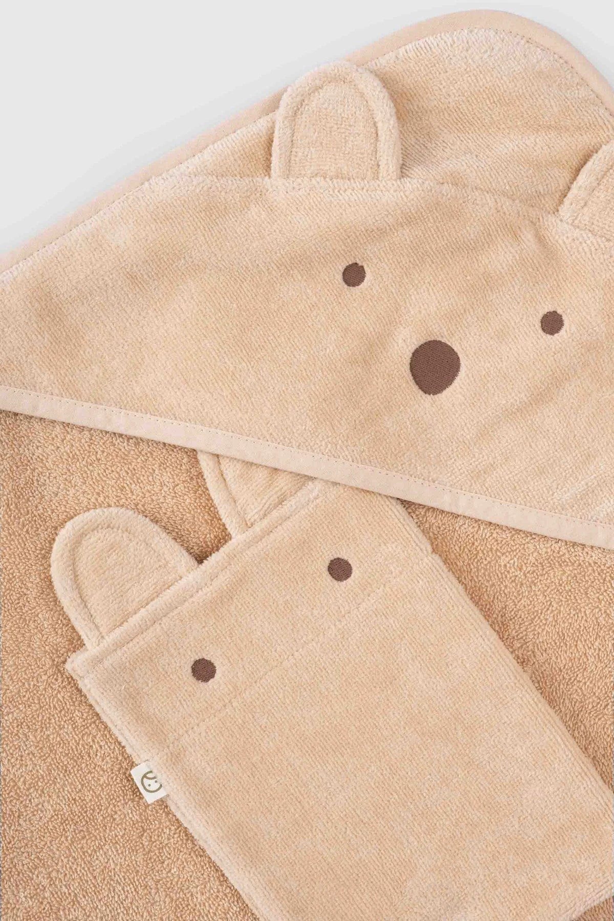 Organic Cotton Baby Bathcape and Pouch Set - Beige