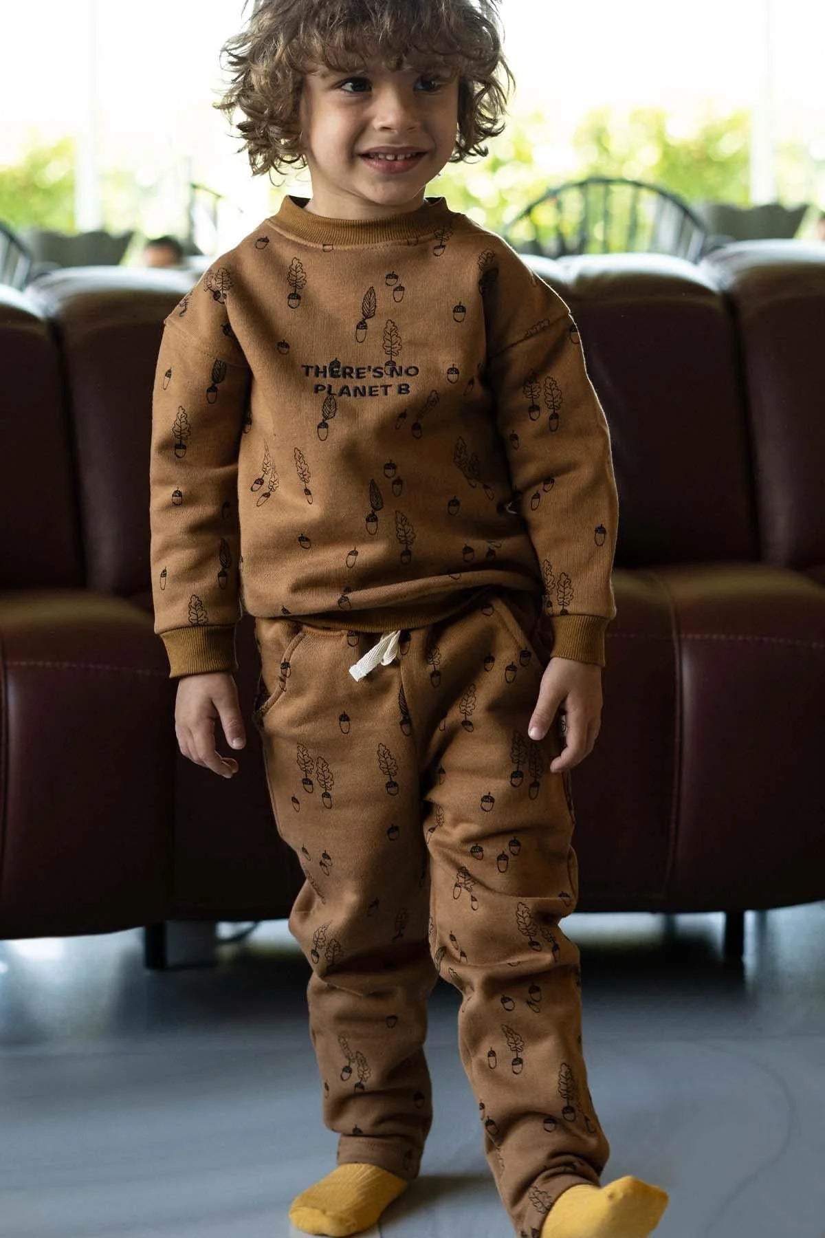 Organic Cotton Tracksuit Set - Brown Hazelnut Pattern