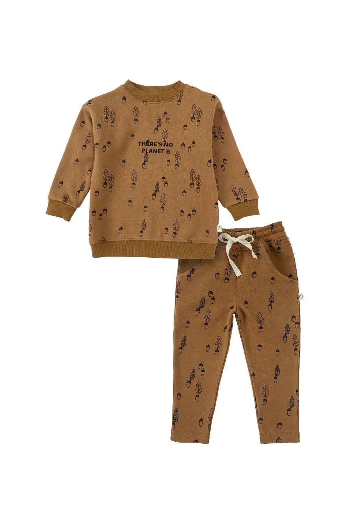 Organic Cotton Tracksuit Set - Brown Hazelnut Pattern