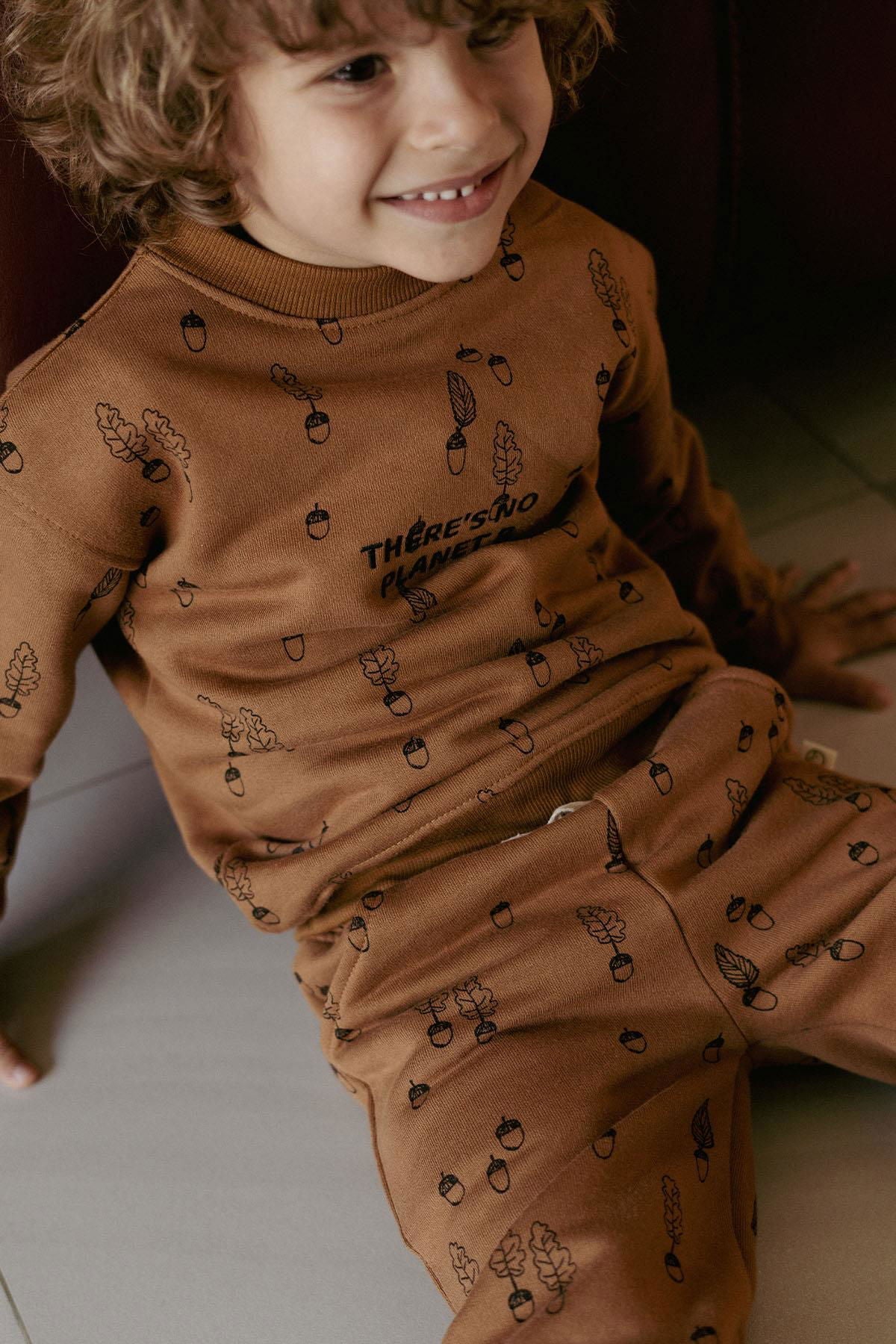 Organic Cotton Tracksuit Set - Brown Hazelnut Pattern