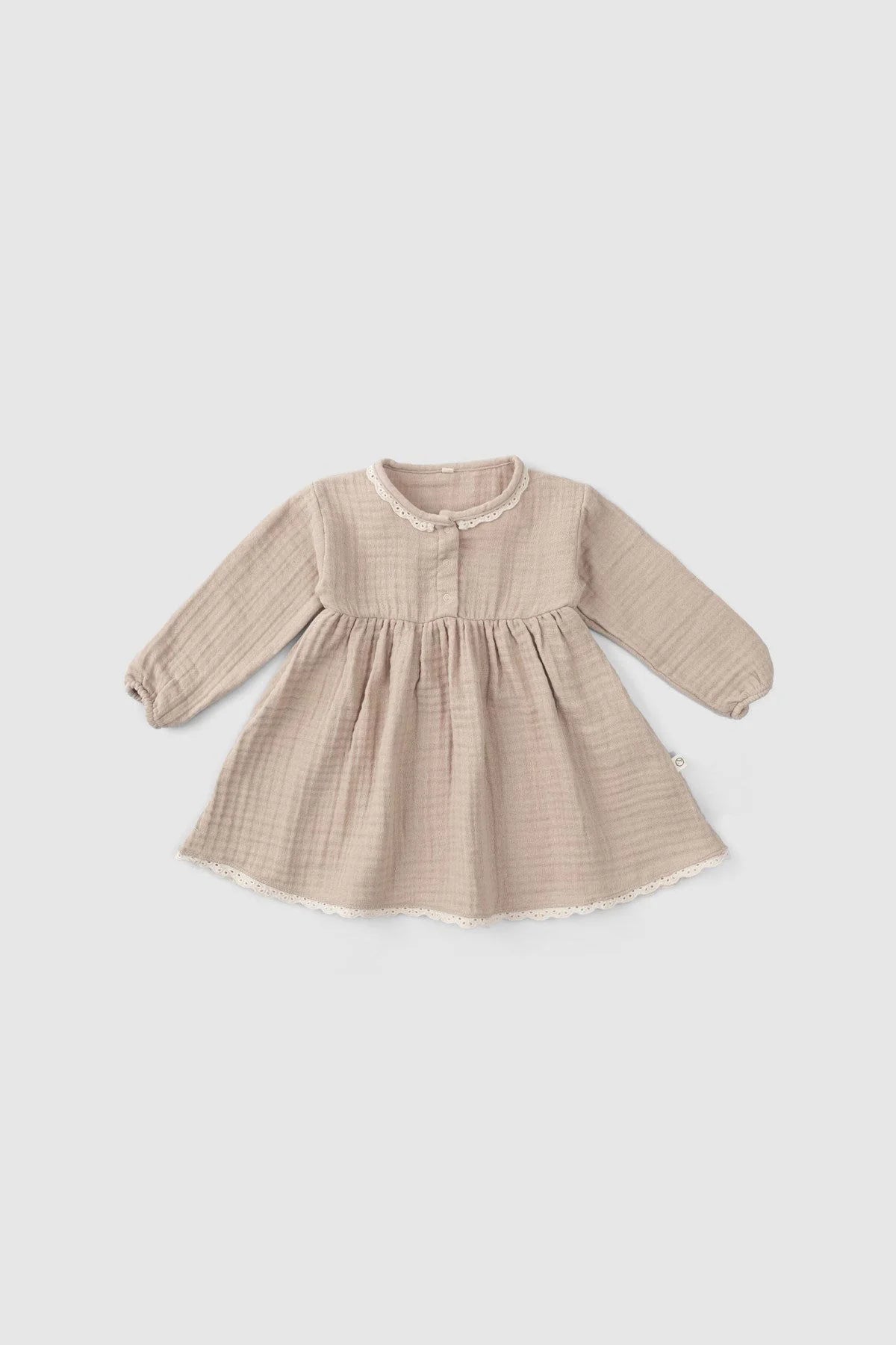 Organic Cotton Muslin Long-Sleeve Dress - Beige