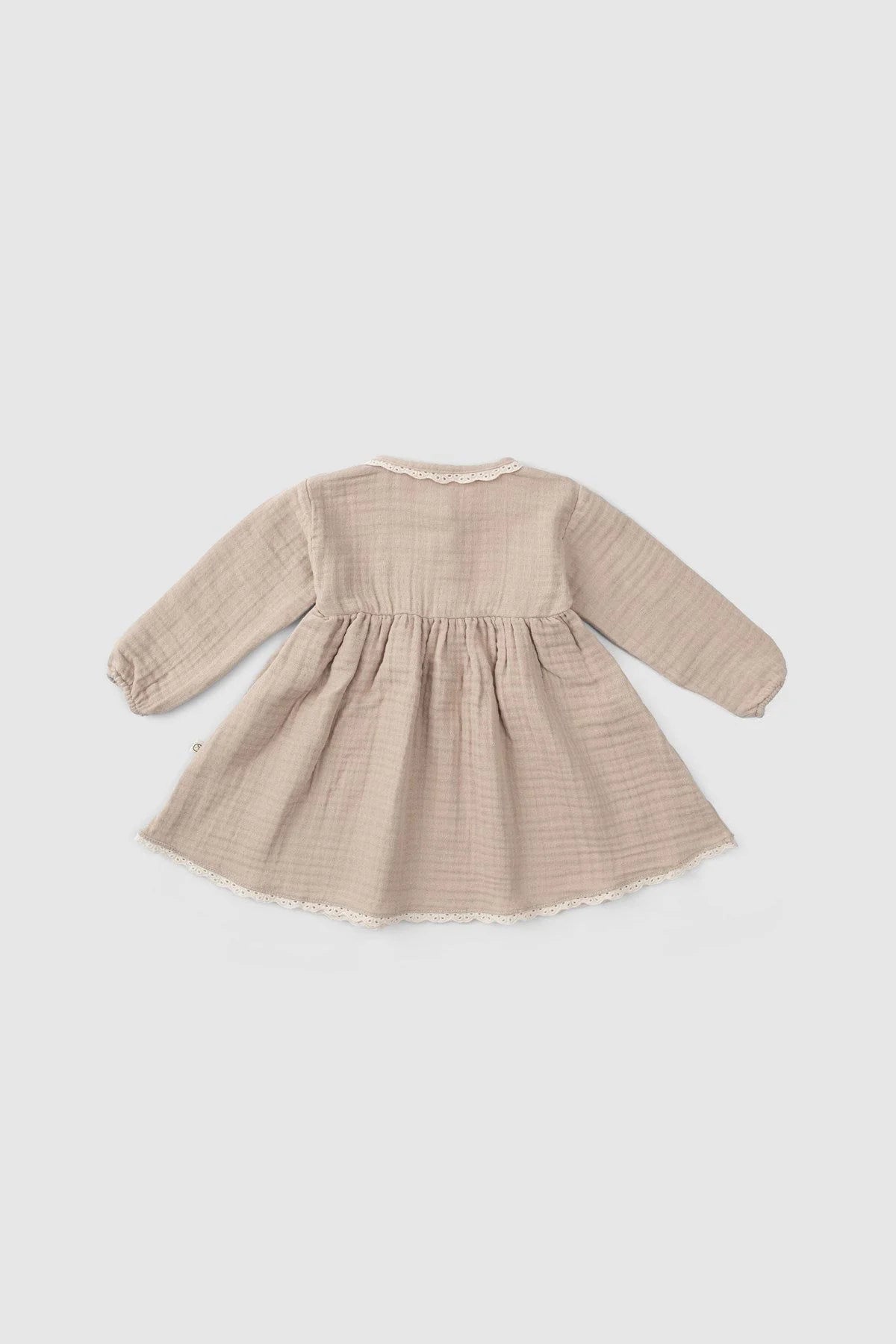 Organic Cotton Muslin Long-Sleeve Dress - Beige