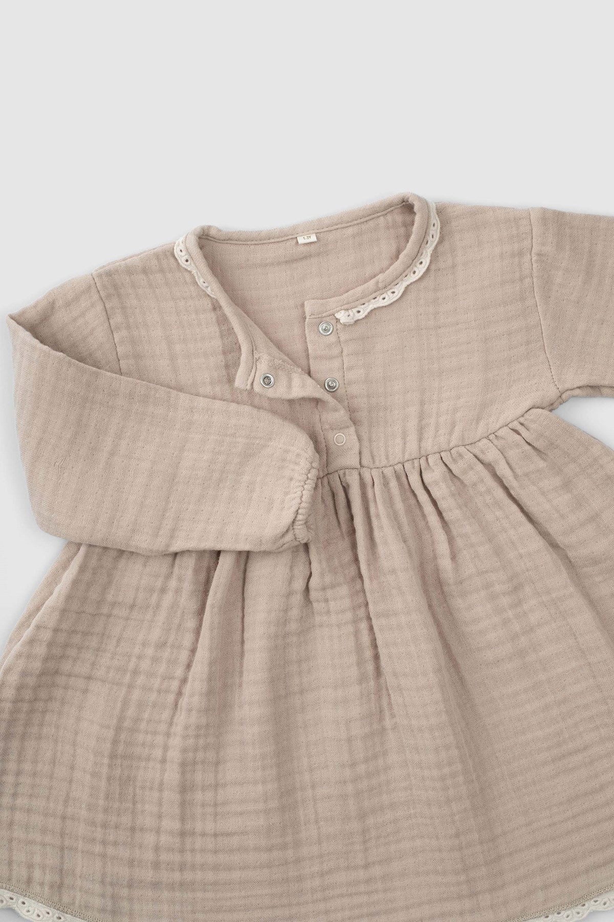 Organic Cotton Muslin Long-Sleeve Dress - Beige