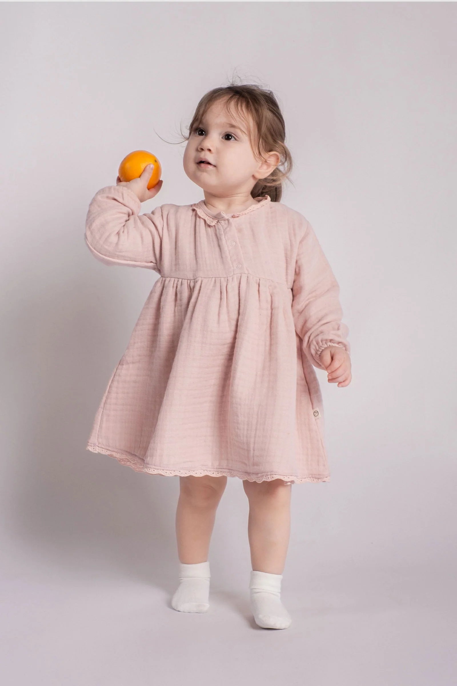 Organic Cotton Muslin Long-Sleeve Dress - Pink