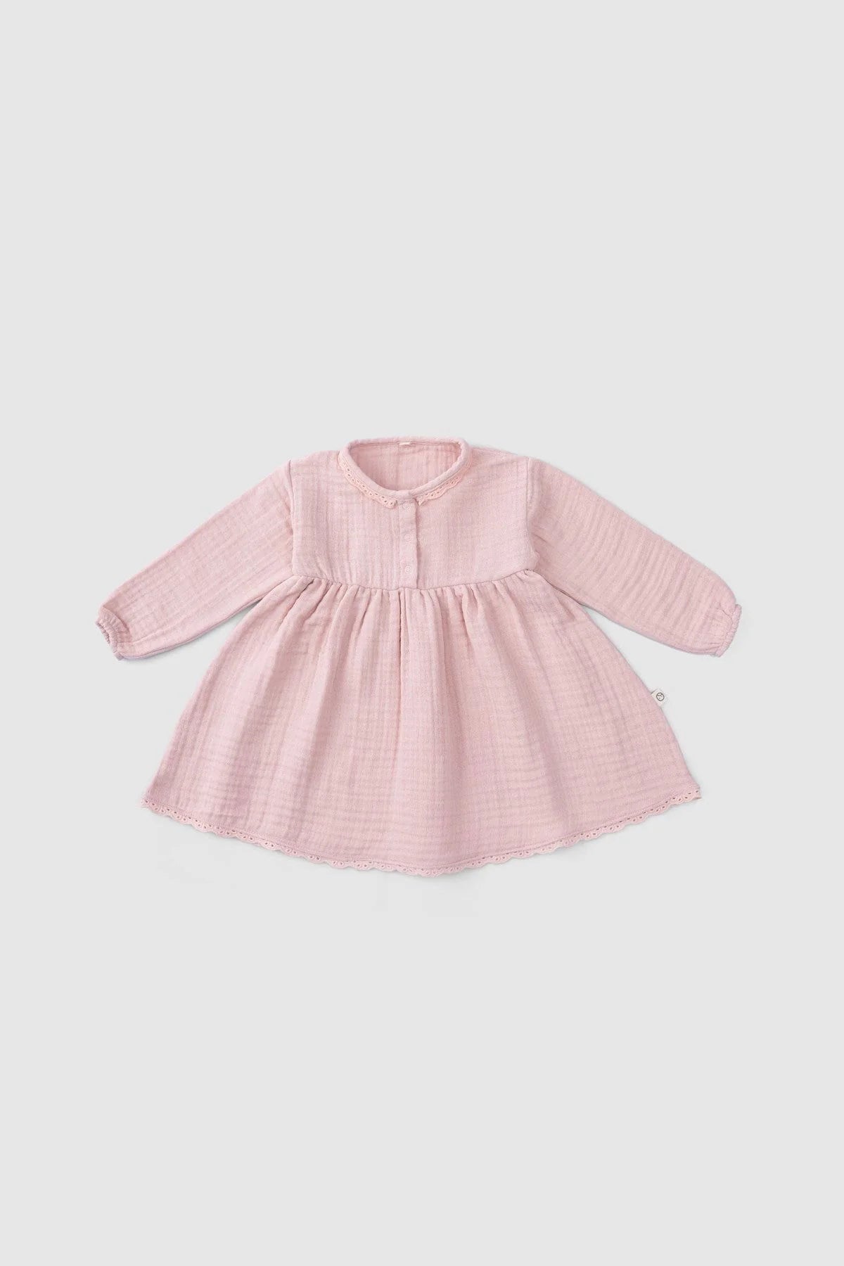 Organic Cotton Muslin Long-Sleeve Dress - Pink