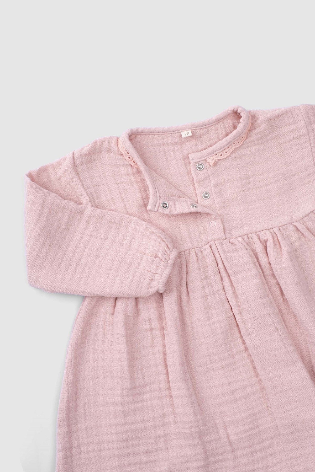 Organic Cotton Muslin Long-Sleeve Dress - Pink