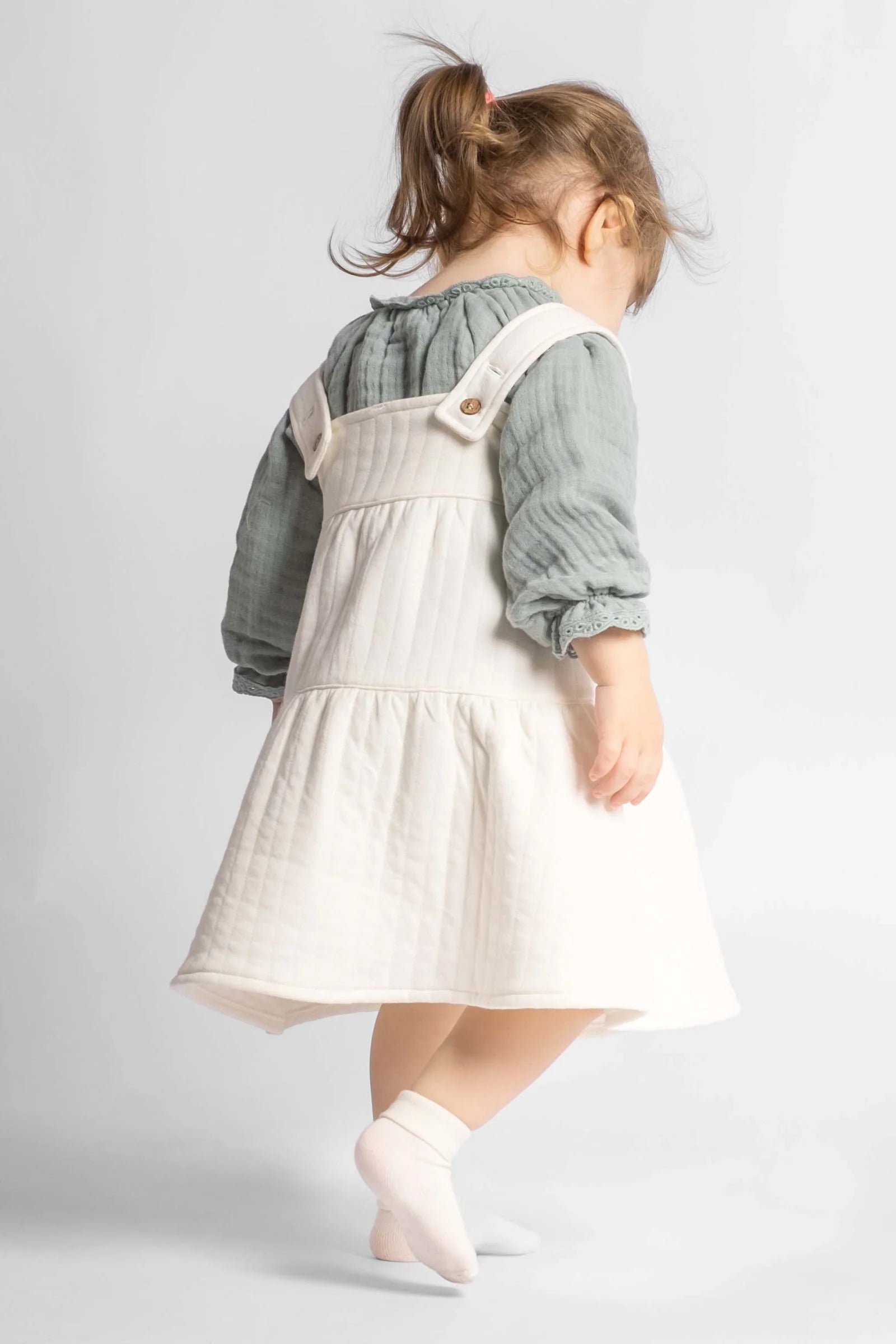 Organic Cotton Quilted Baby Gilet Dress - White